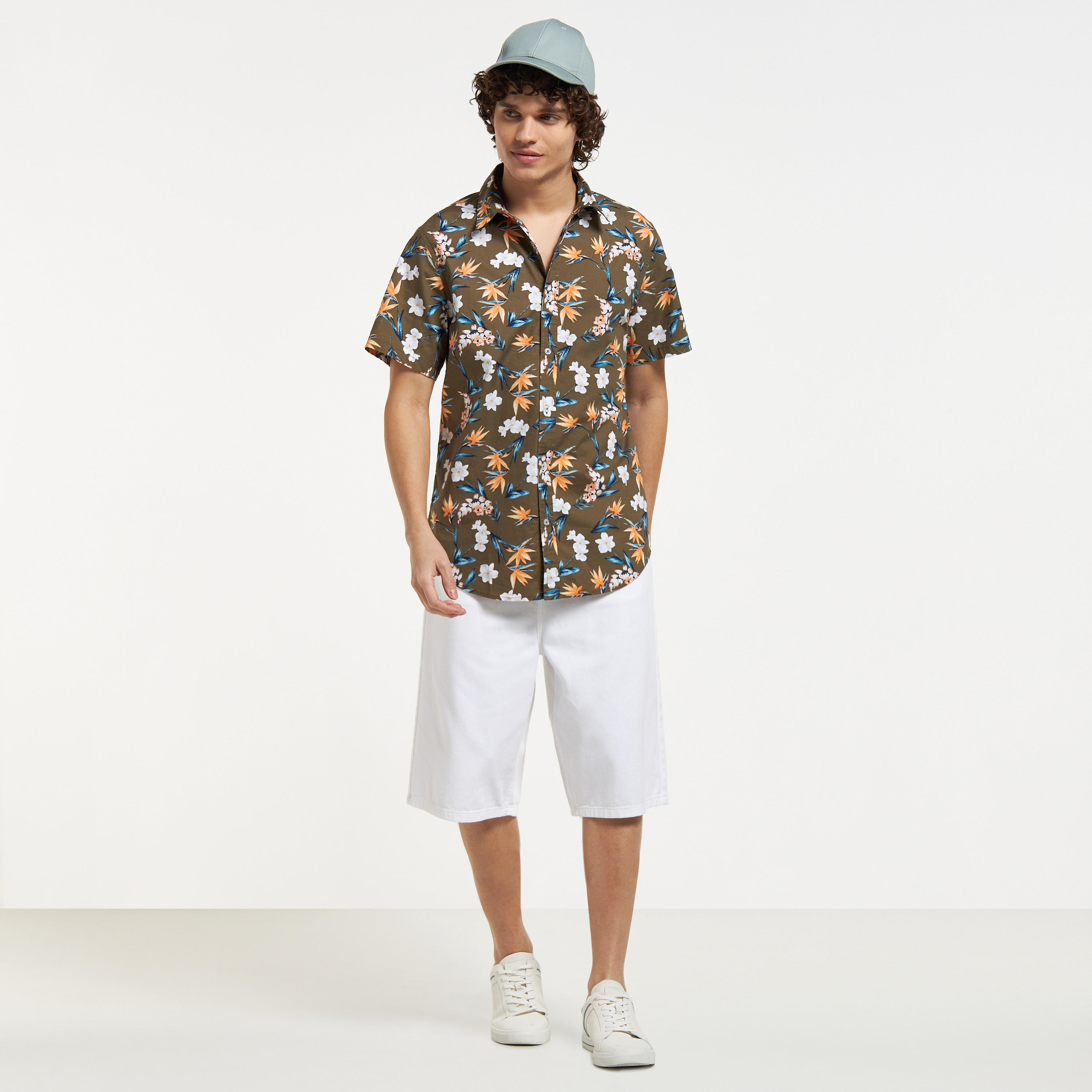 All-Over Floral Print Shirt with Short Sleeves-men-clothing-shirts-image-10