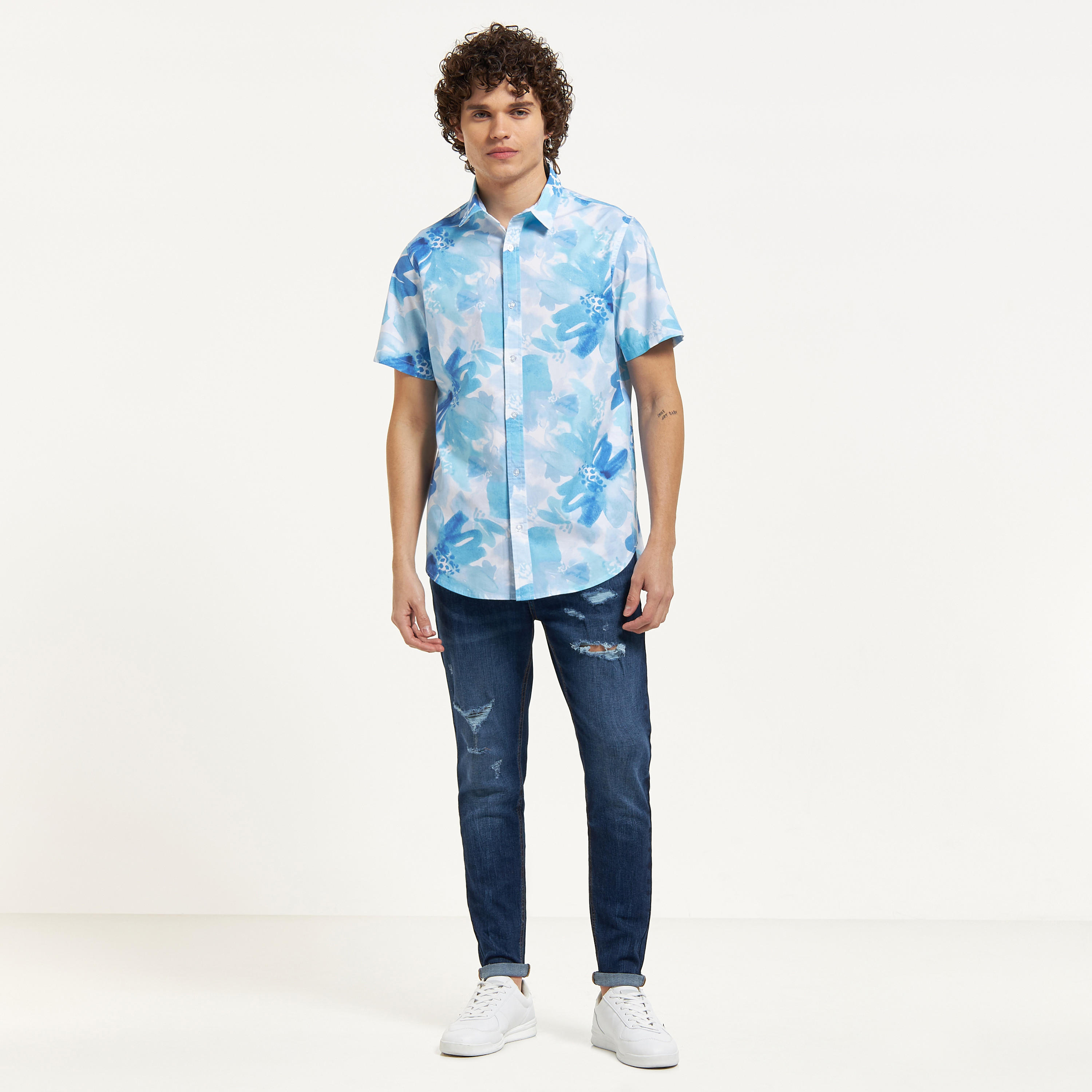 All-Over Floral Print Shirt with Short Sleeves-men-clothing-shirts-image-6