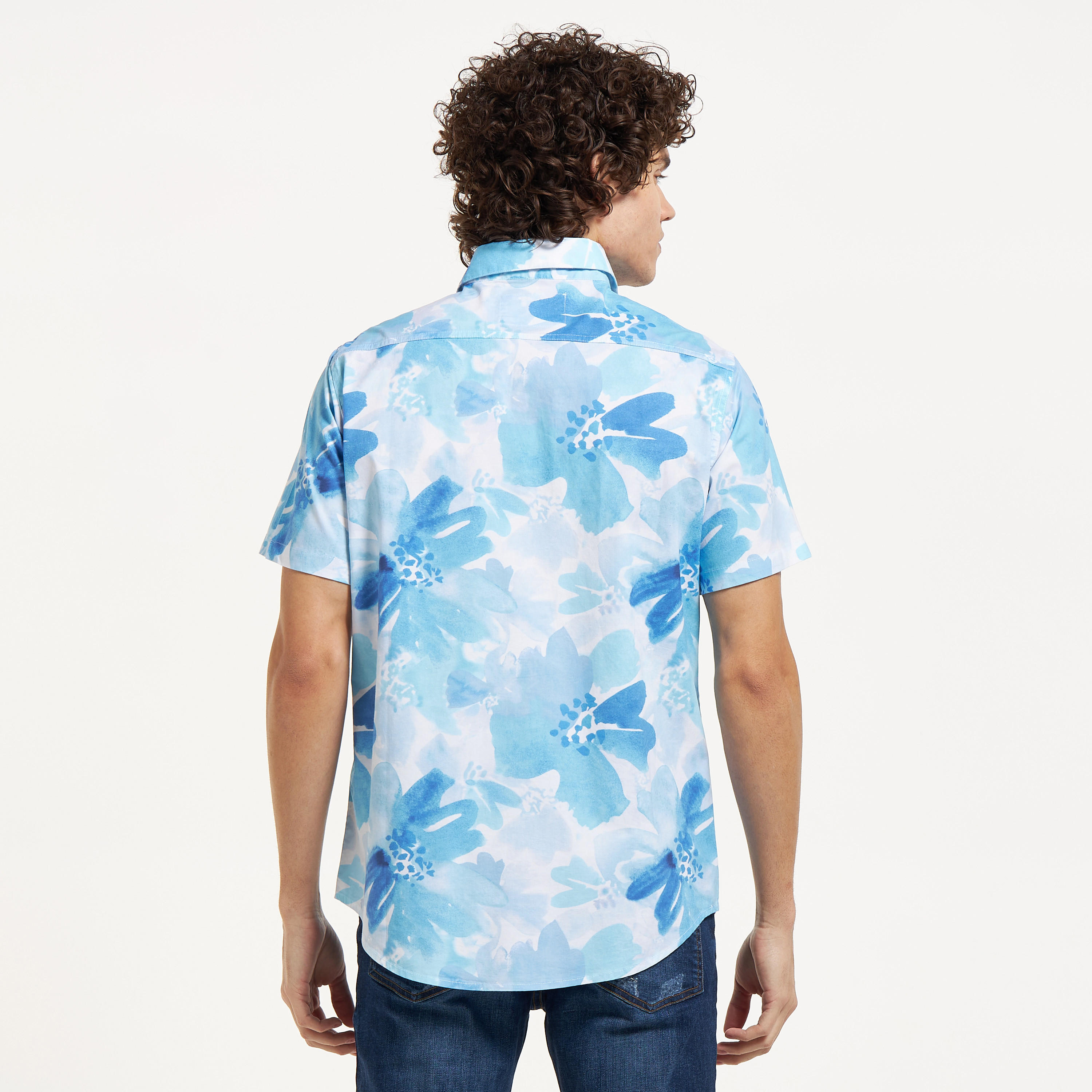All-Over Floral Print Shirt with Short Sleeves-men-clothing-shirts-image-7