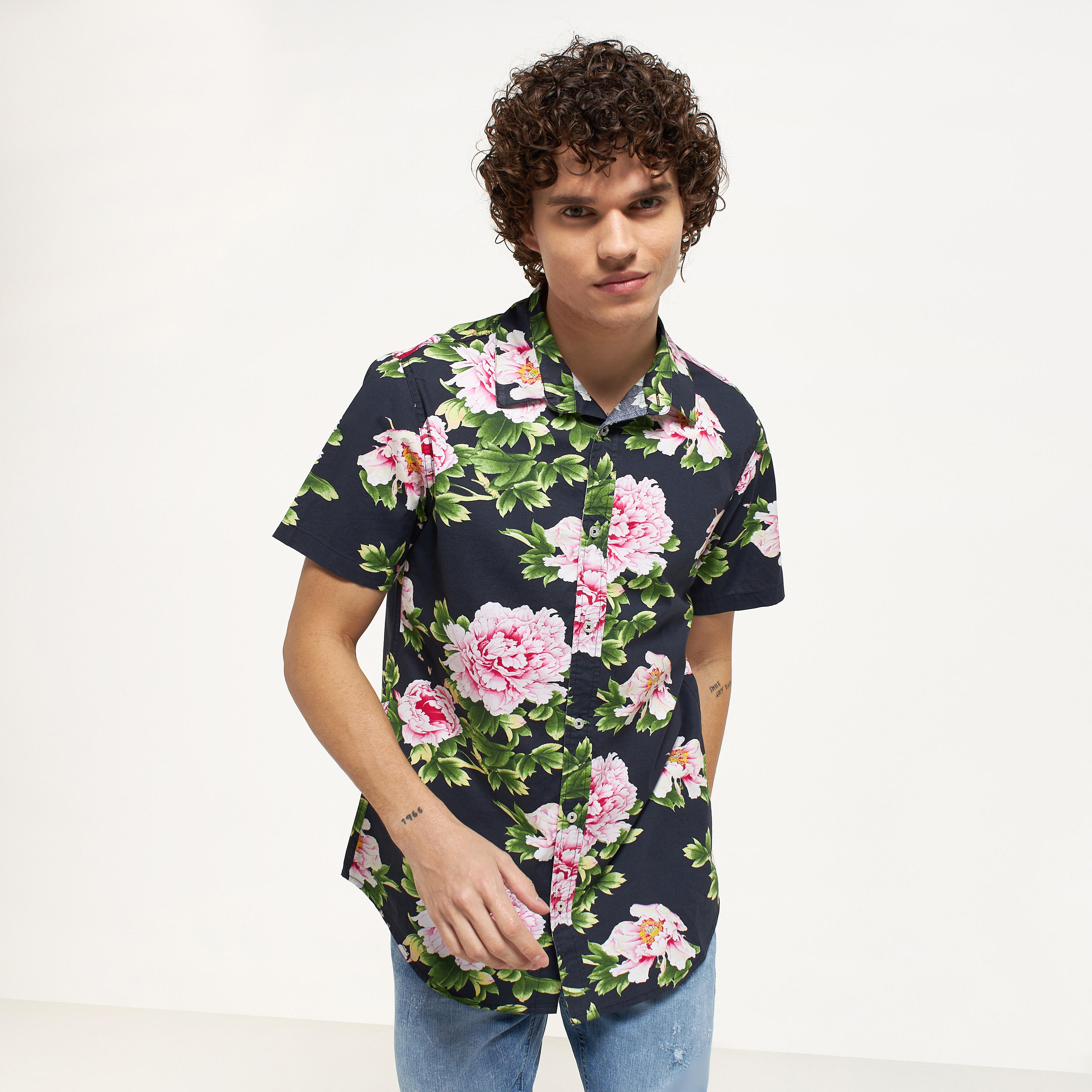 All-Over Floral Print Shirt with Short Sleeves-men-clothing-shirts-image-13