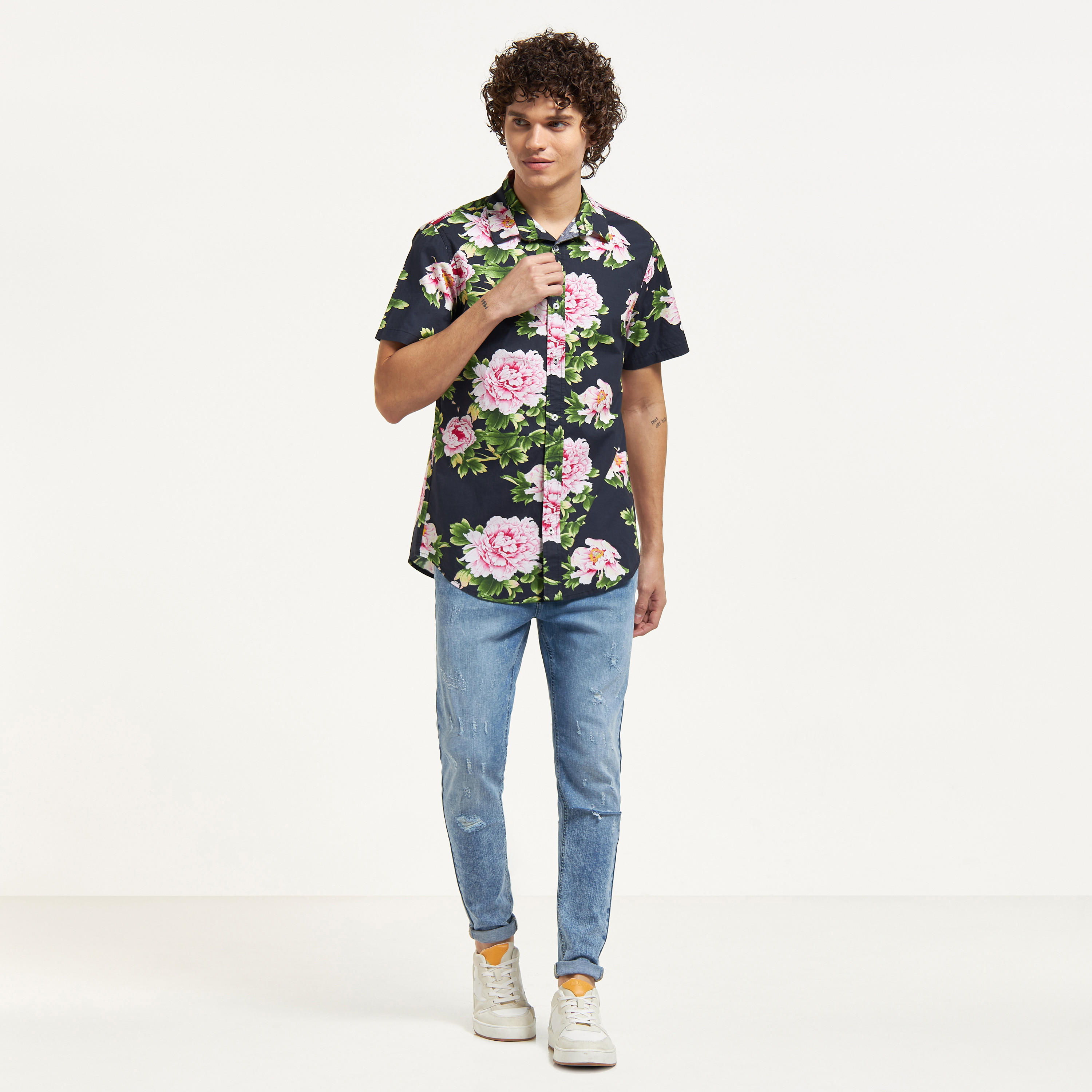 All-Over Floral Print Shirt with Short Sleeves-men-clothing-shirts-image-14