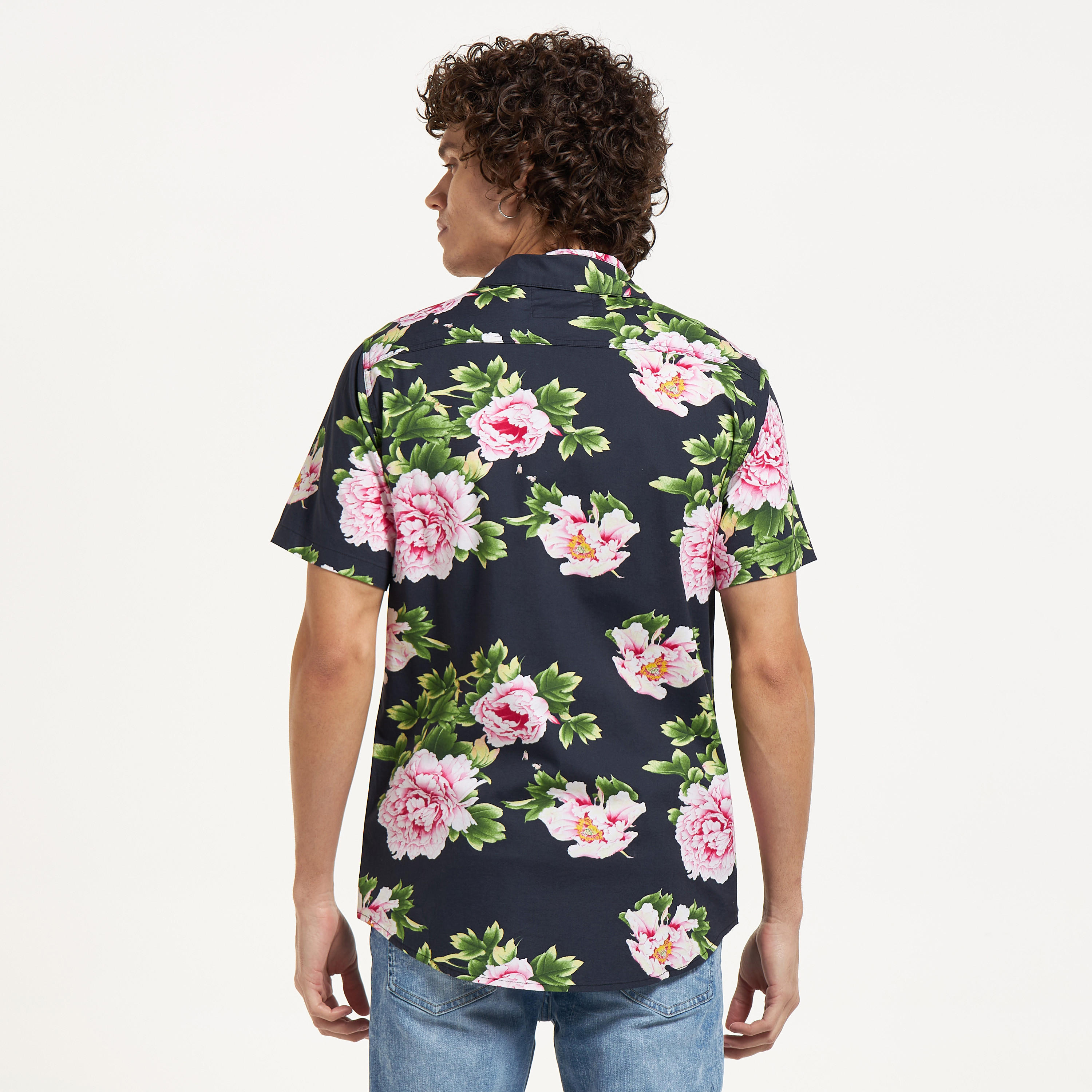 All-Over Floral Print Shirt with Short Sleeves-men-clothing-shirts-image-15
