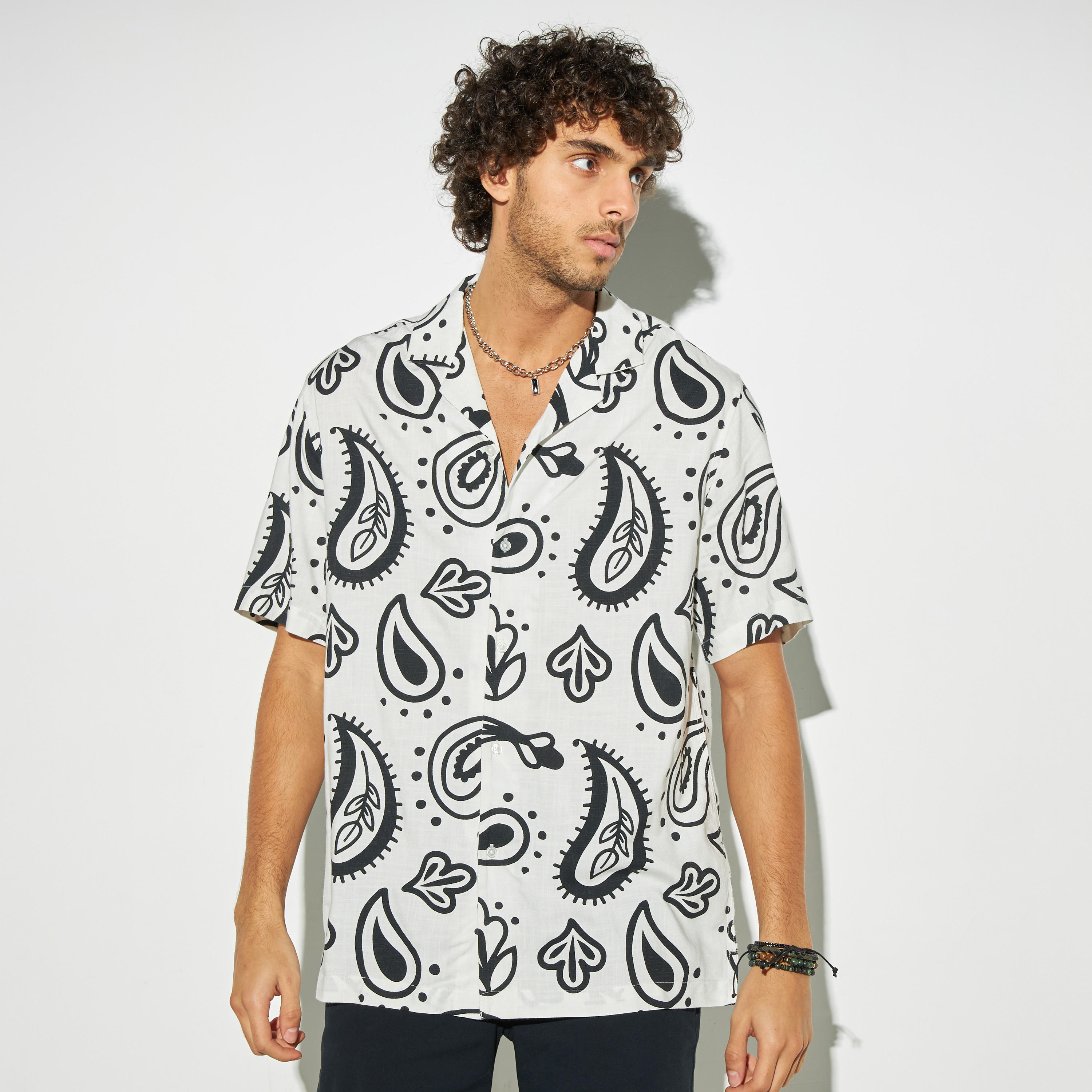 All-Over Print Viscose Camp Collar Shirt with Short Sleeves-men-clothing-shirts-image-1