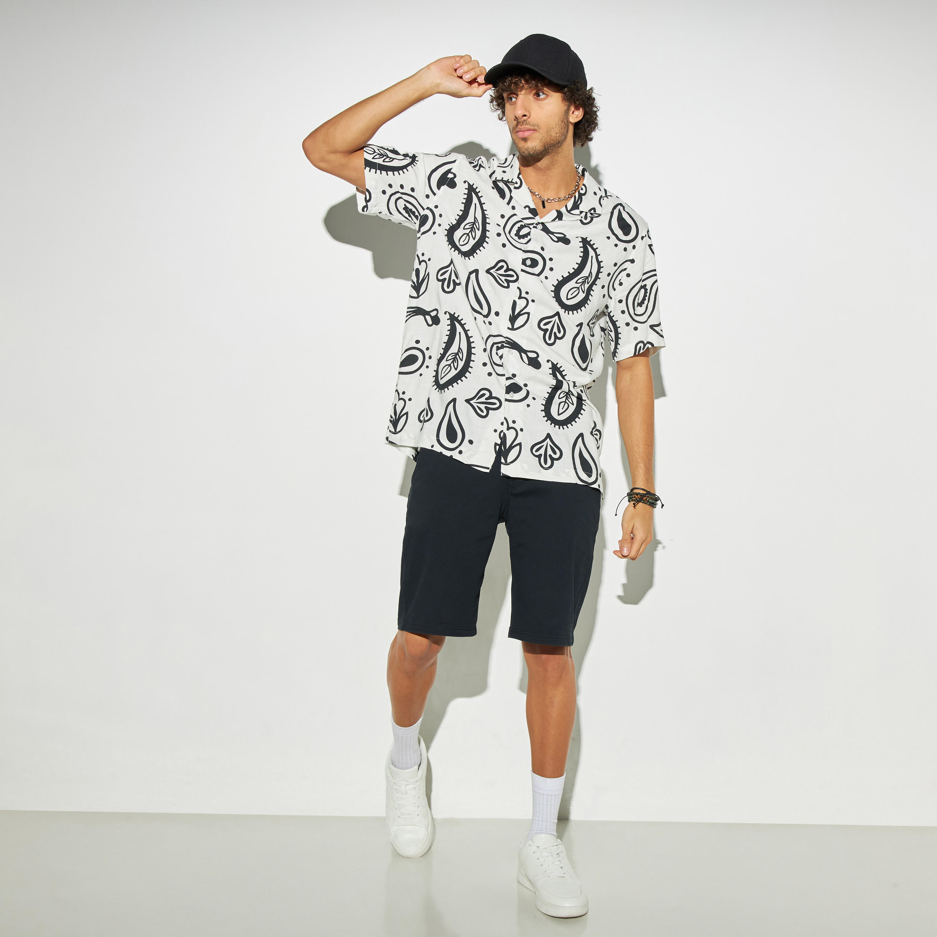 All-Over Print Viscose Camp Collar Shirt with Short Sleeves-men-clothing-shirts-image-2