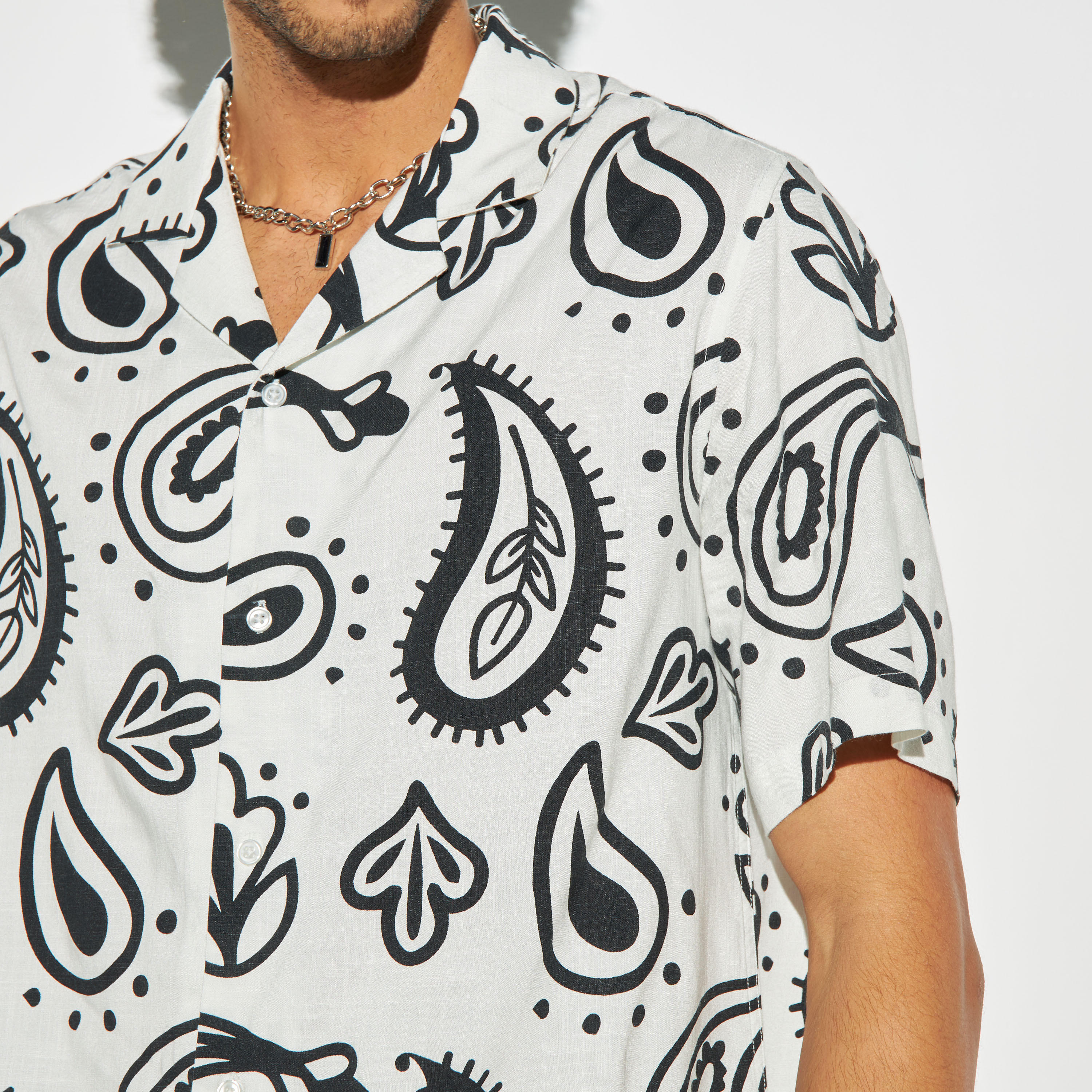 All-Over Print Viscose Camp Collar Shirt with Short Sleeves-men-clothing-shirts-image-4