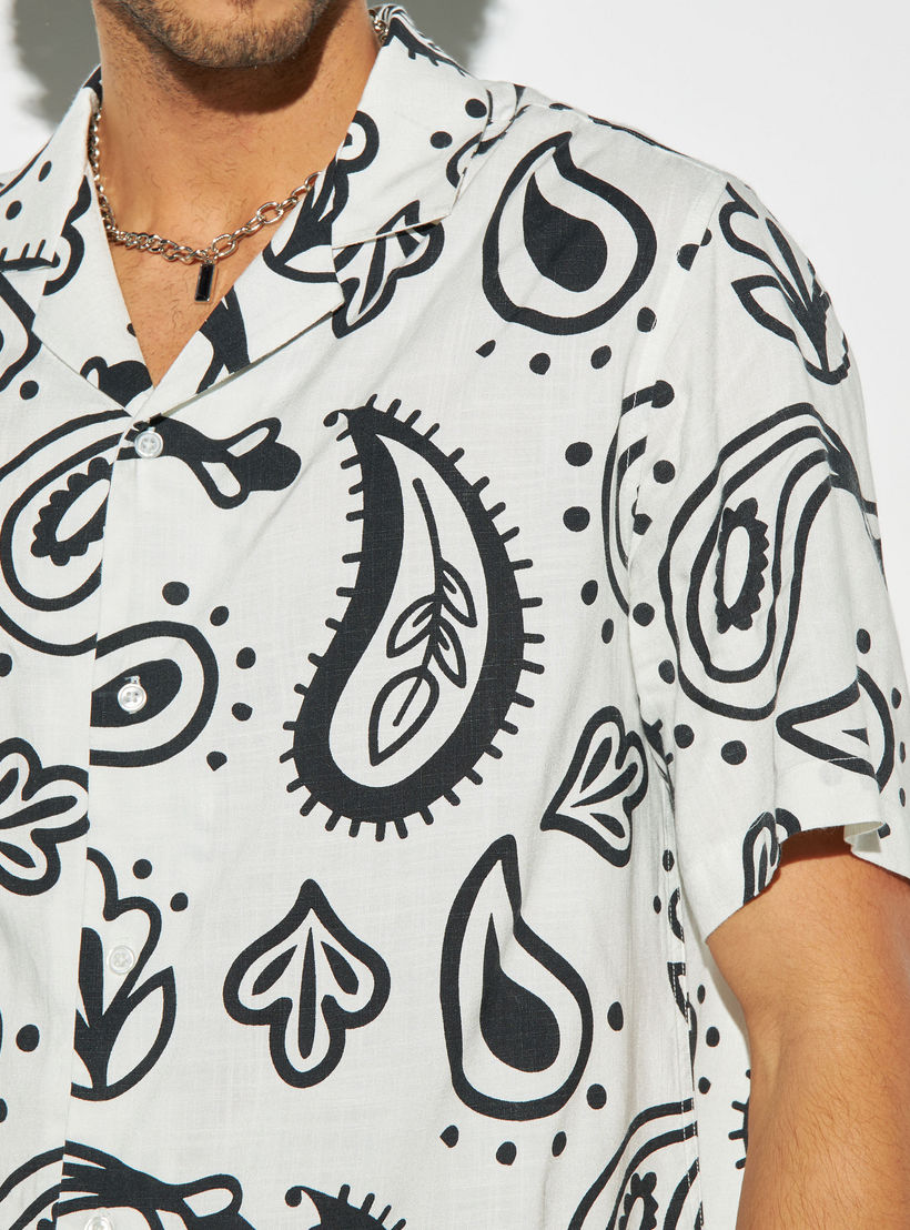 All-Over Print Viscose Camp Collar Shirt with Short Sleeves-men-clothing-shirts-image-4