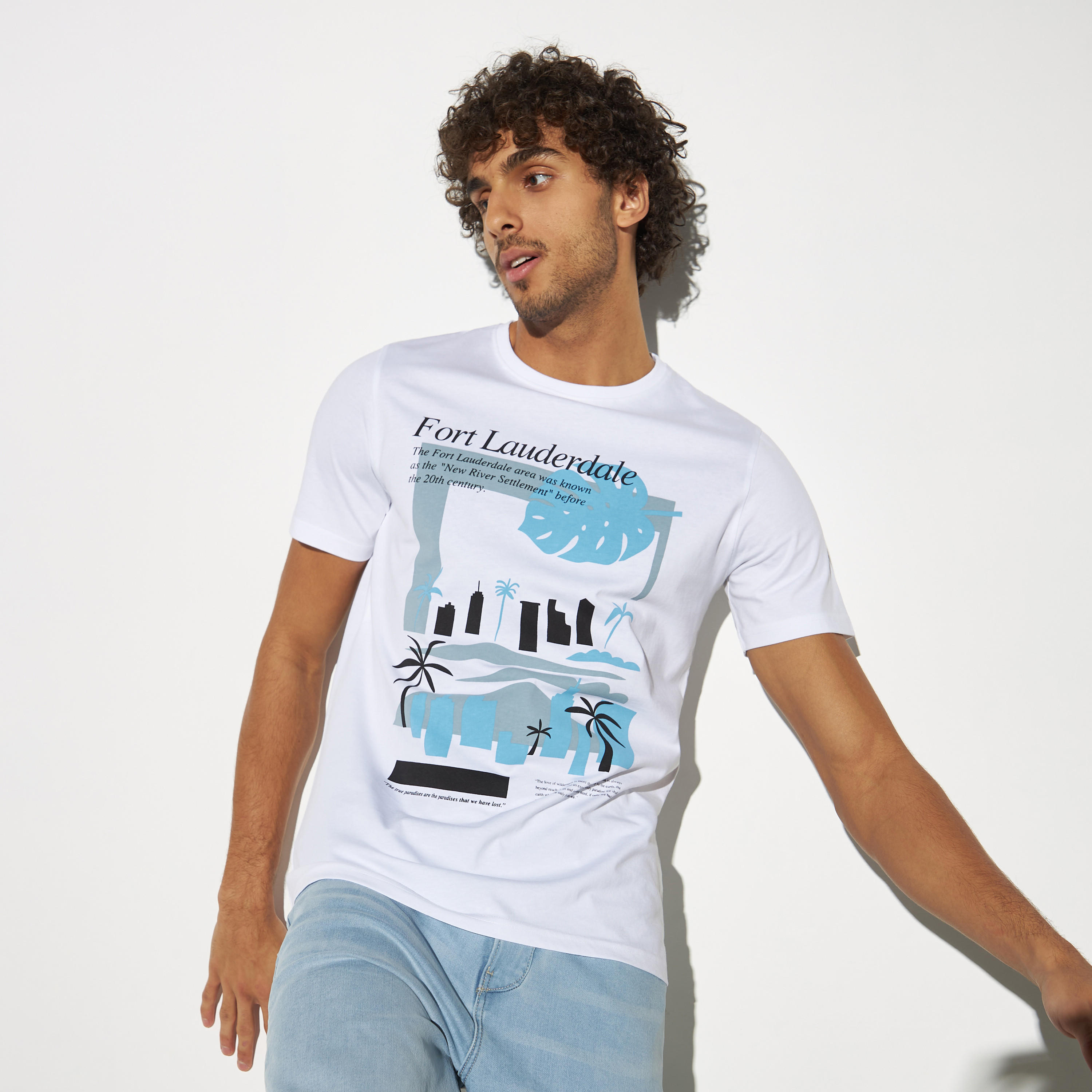 Graphic Print Crew Neck T-shirt with Short Sleeves-men-clothing-tshirtsandpolos-tshirts-image-1