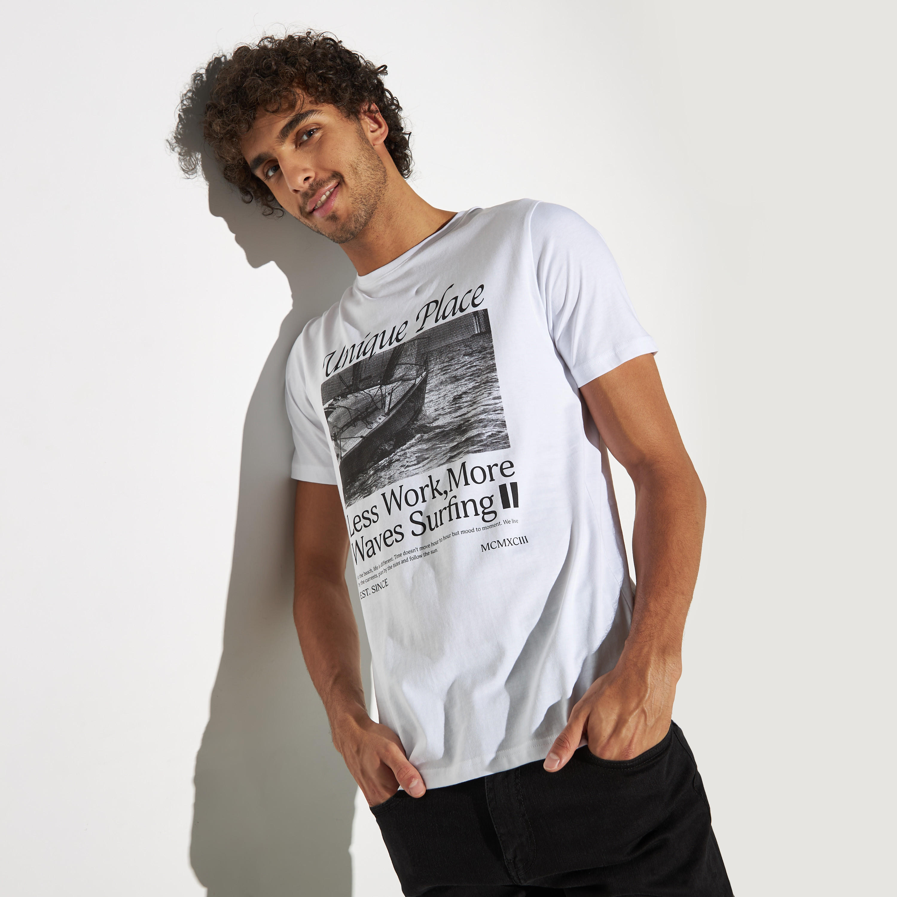 Graphic Print Crew Neck T-shirt with Short Sleeves-men-clothing-tshirtsandpolos-tshirts-image-1