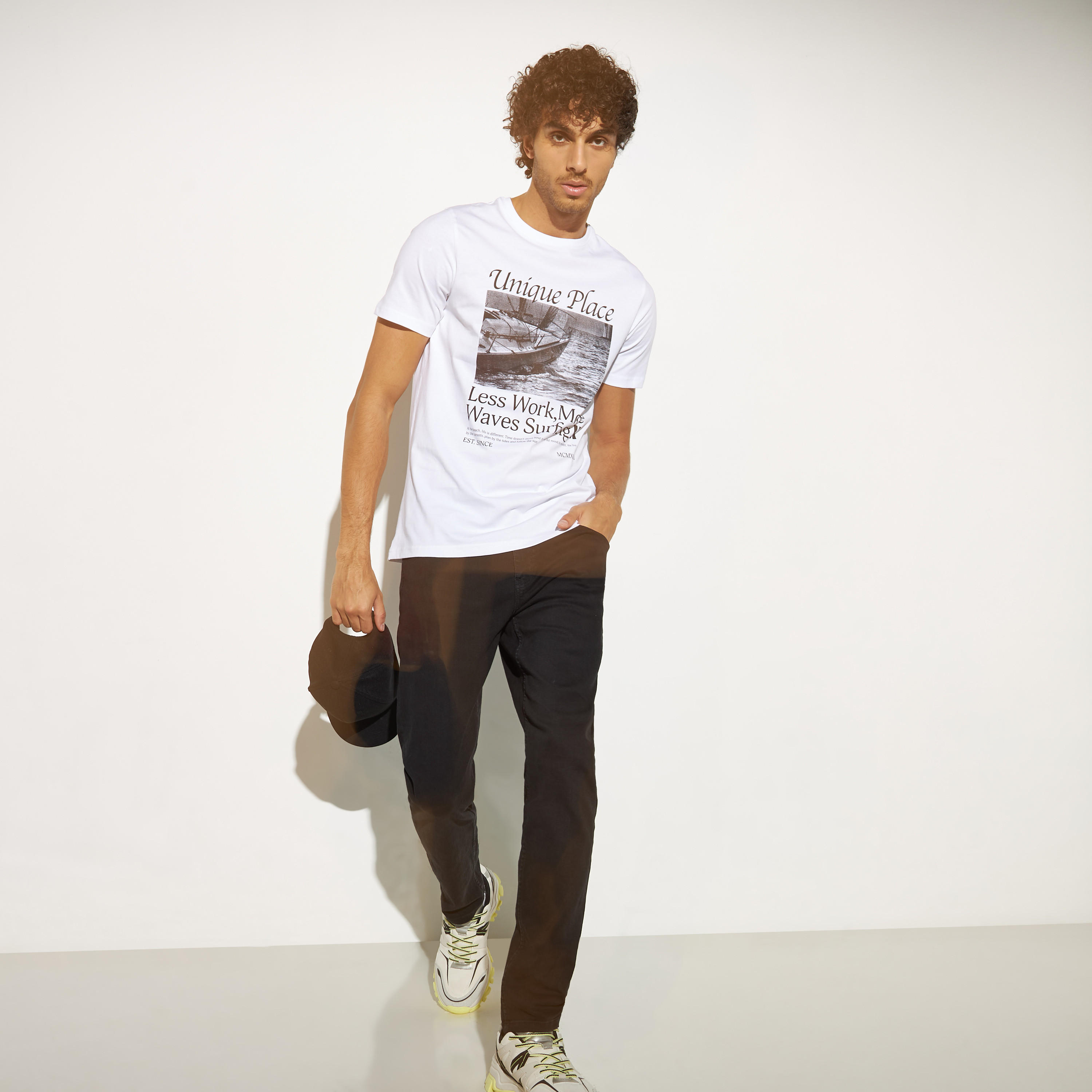 Graphic Print Crew Neck T-shirt with Short Sleeves-men-clothing-tshirtsandpolos-tshirts-image-2
