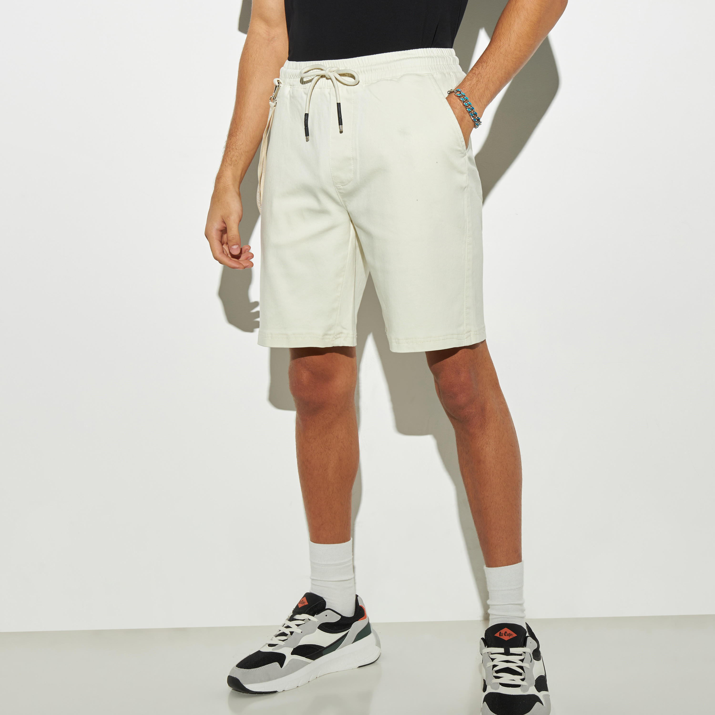 Solid Shorts with Drawstring Closure and Detachable Strap-men-clothing-bottoms-shorts-image-1