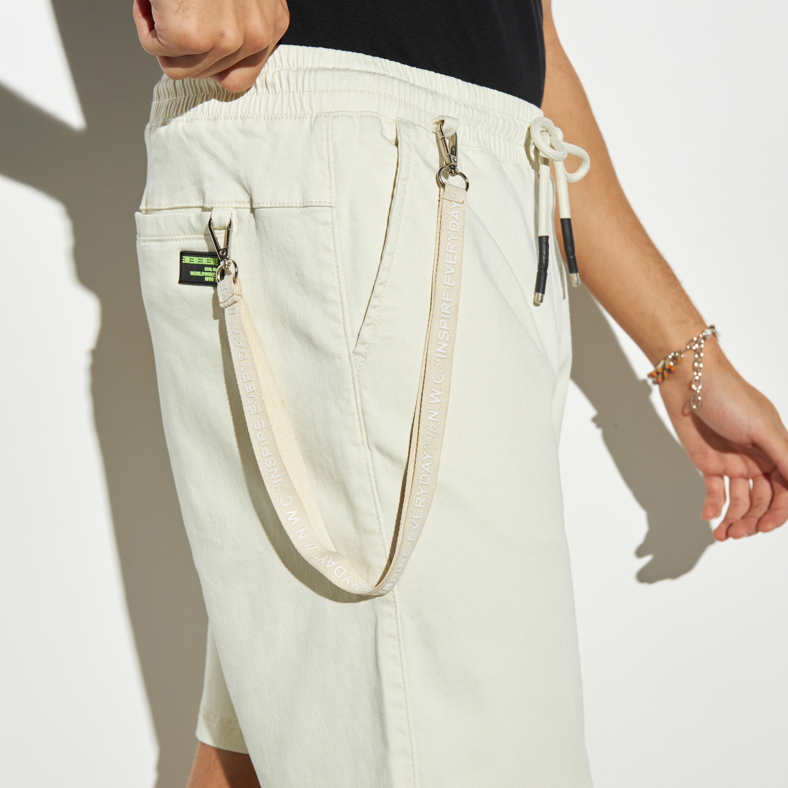 Solid Shorts with Drawstring Closure and Detachable Strap-men-clothing-bottoms-shorts-image-4