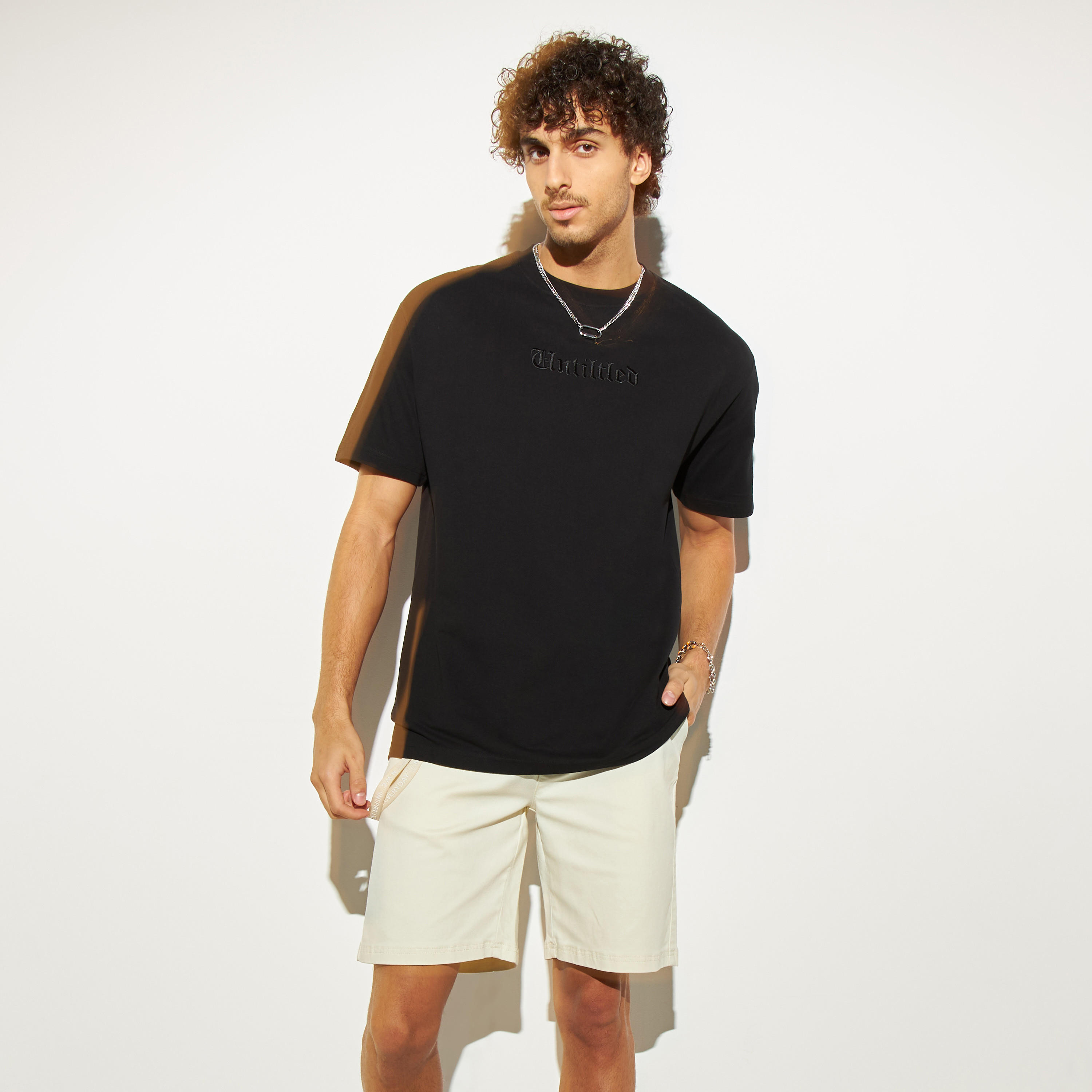Solid Shorts with Drawstring Closure and Detachable Strap-men-clothing-bottoms-shorts-image-5