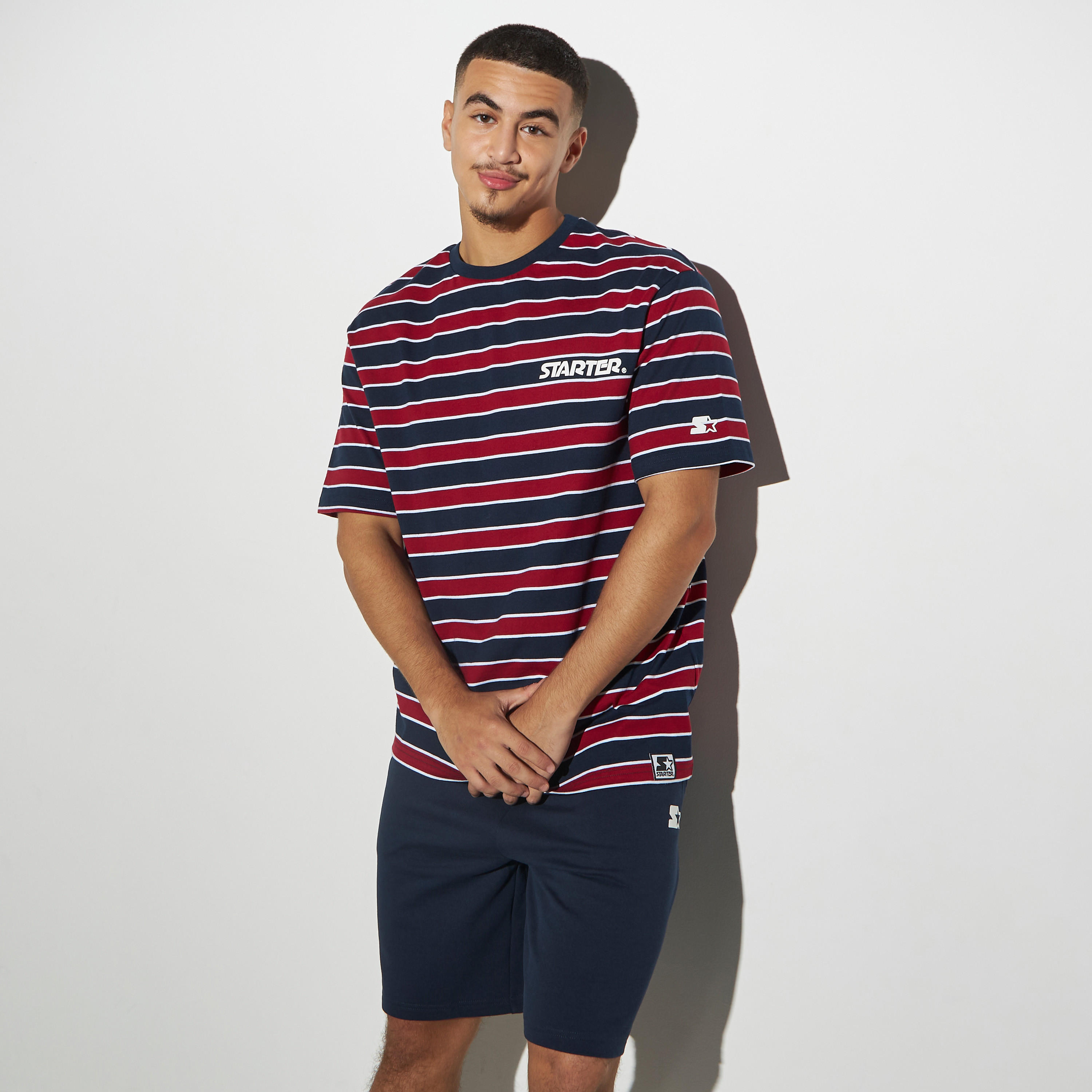 Starter Logo Print Striped T-shirt with Short Sleeves and Crew Neck-men-clothing-tshirtsandpolos-tshirts-image-1
