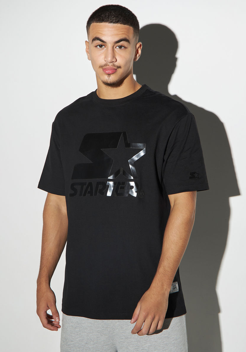 Shop Starter Logo Print T-shirt with Crew Neck and Short Sleeves