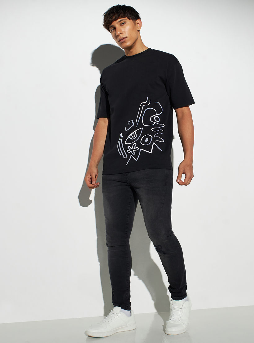 Printed T-shirt with Crew Neck and Short Sleeves-men-clothing-tshirtsandpolos-tshirts-image-3