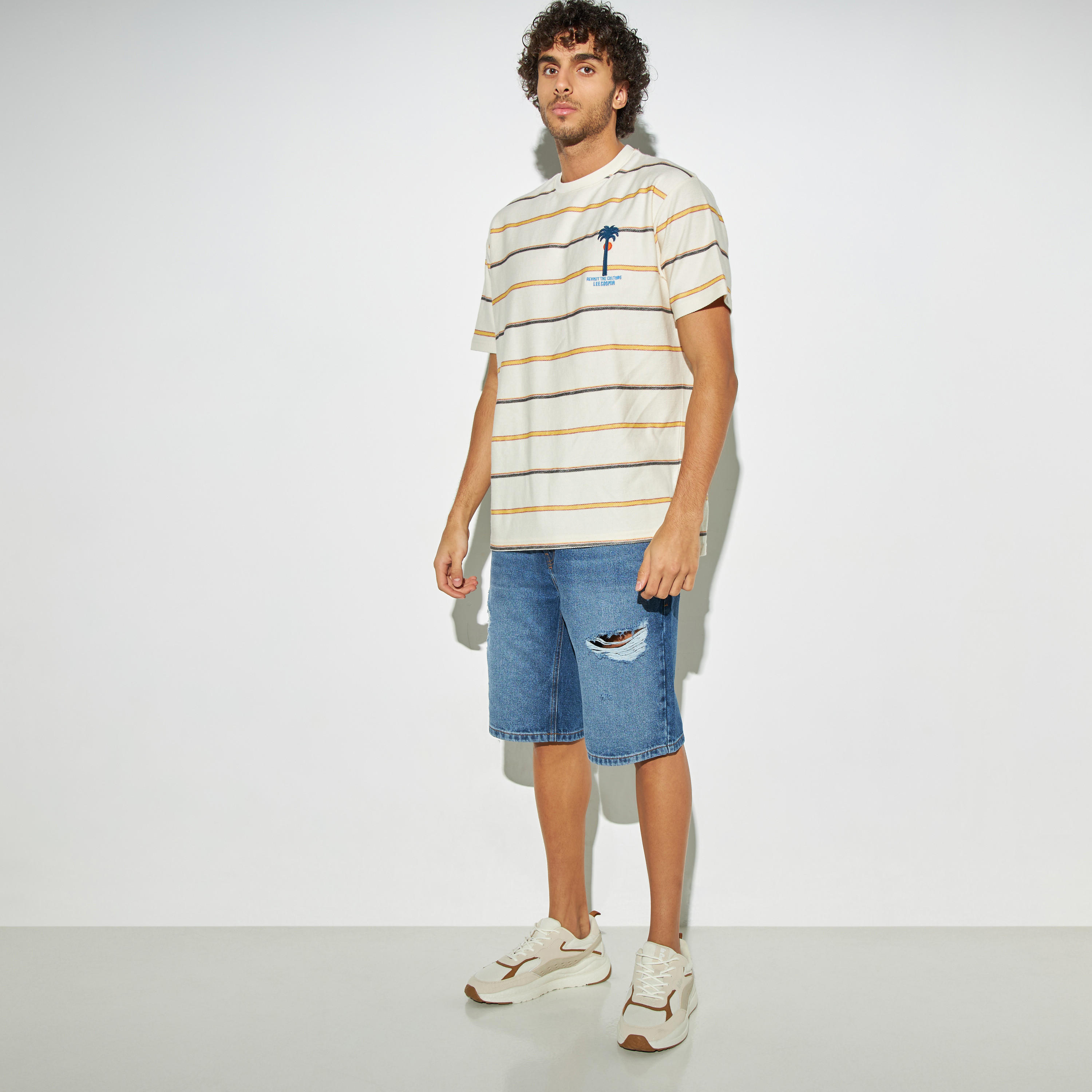 Distressed Denim Shorts with Pockets and Button Closure-men-clothing-bottoms-shorts-image-2