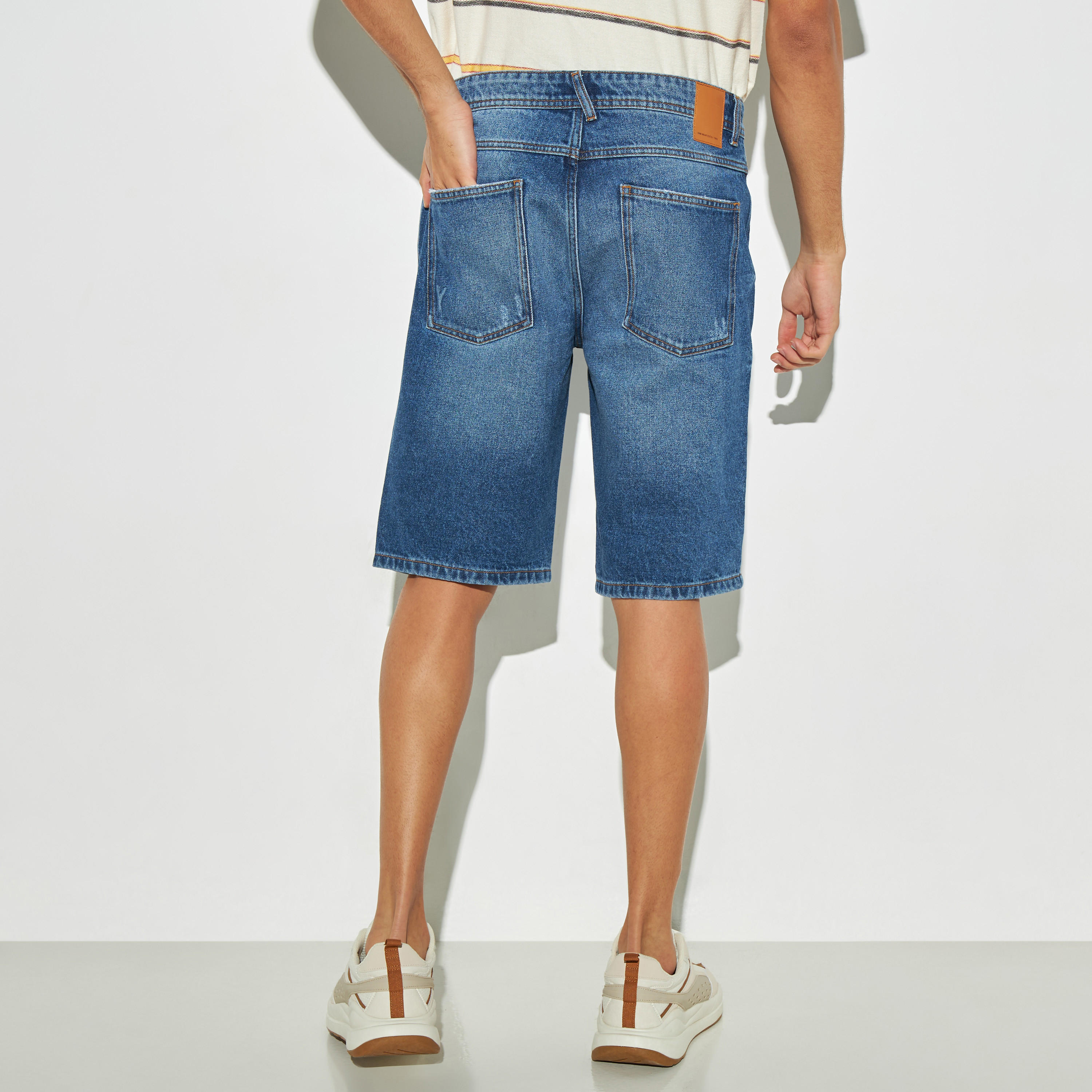 Distressed Denim Shorts with Pockets and Button Closure-men-clothing-bottoms-shorts-image-3