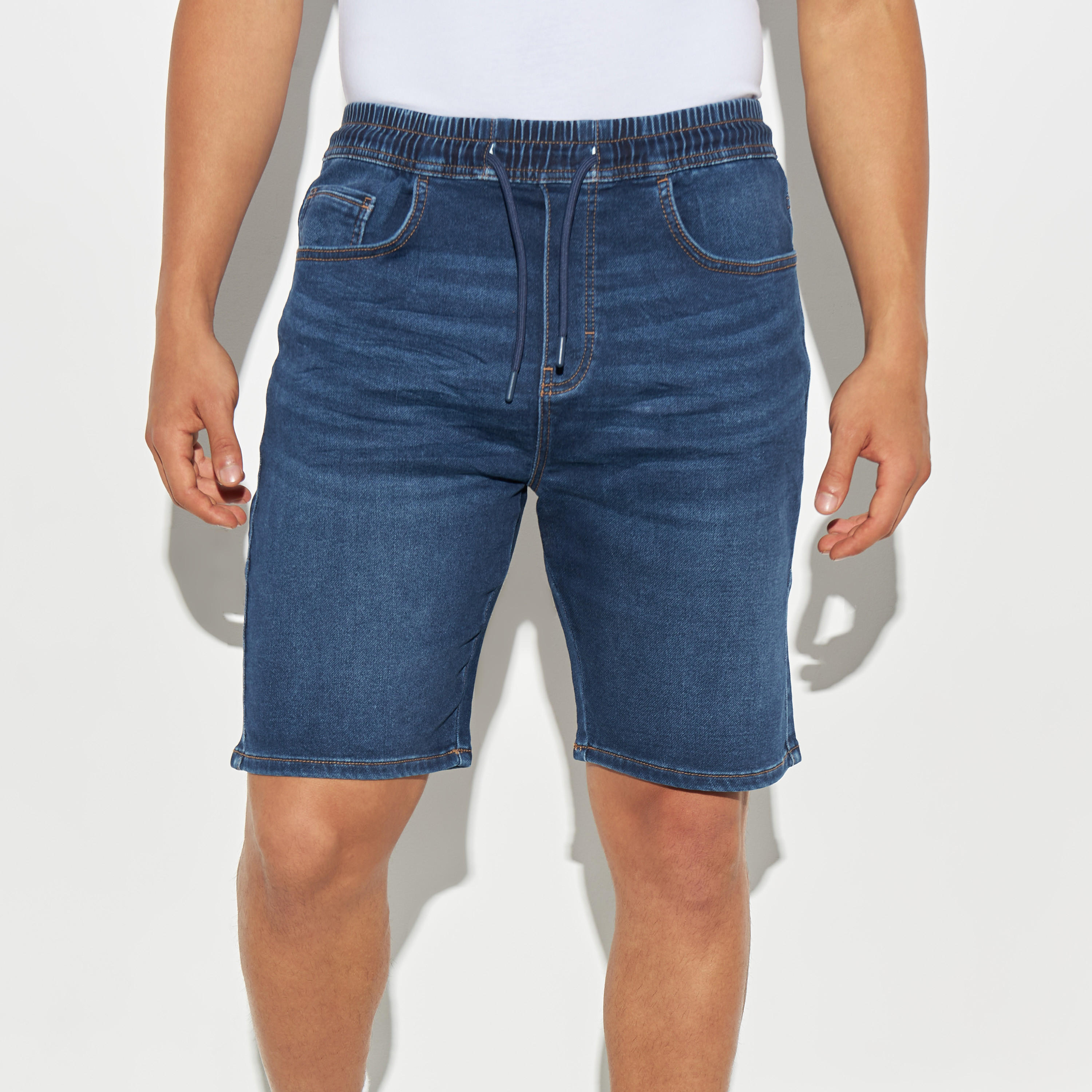Denim Shorts with Drawstring Closure and Pockets-men-clothing-bottoms-shorts-image-1