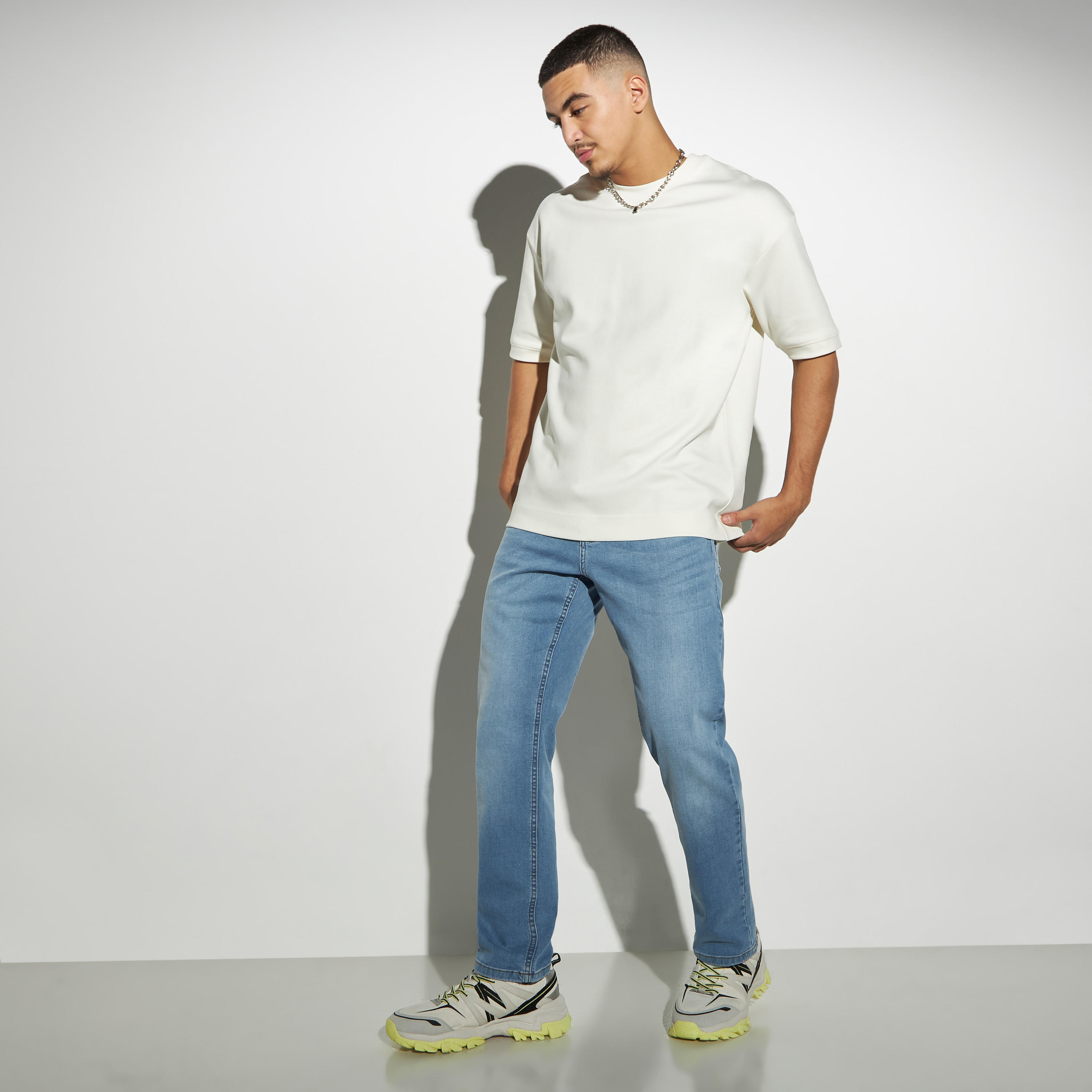 Solid Crew Neck T-shirt with Short Sleeves-men-clothing-tshirtsandpolos-tshirts-image-2