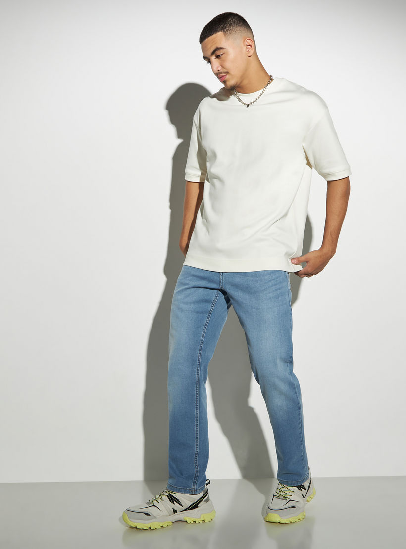 Solid Crew Neck T-shirt with Short Sleeves-men-clothing-tshirtsandpolos-tshirts-image-2