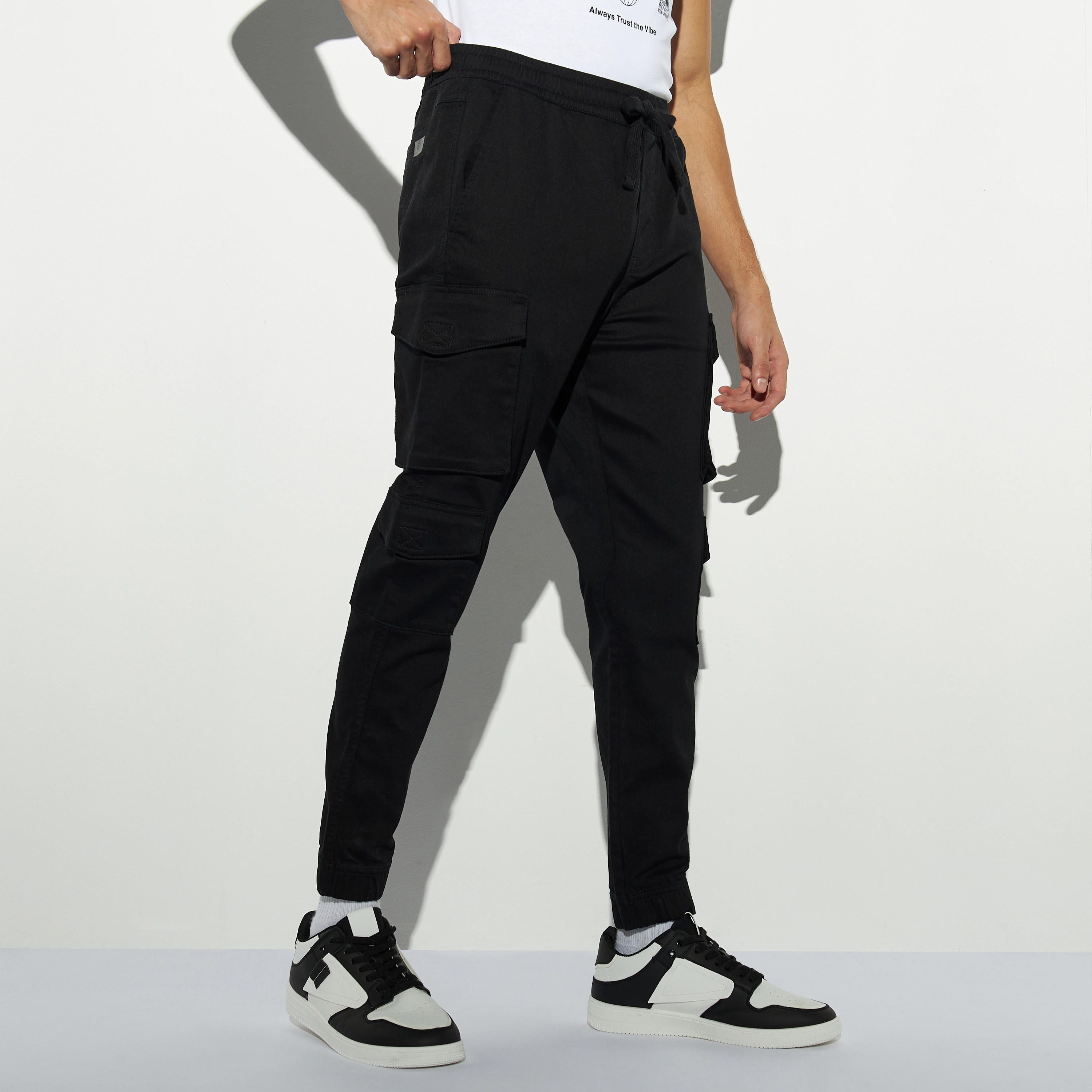 Solid Cargo Joggers with Drawstring Closure and Pockets-men-clothing-bottoms-joggers-image-1