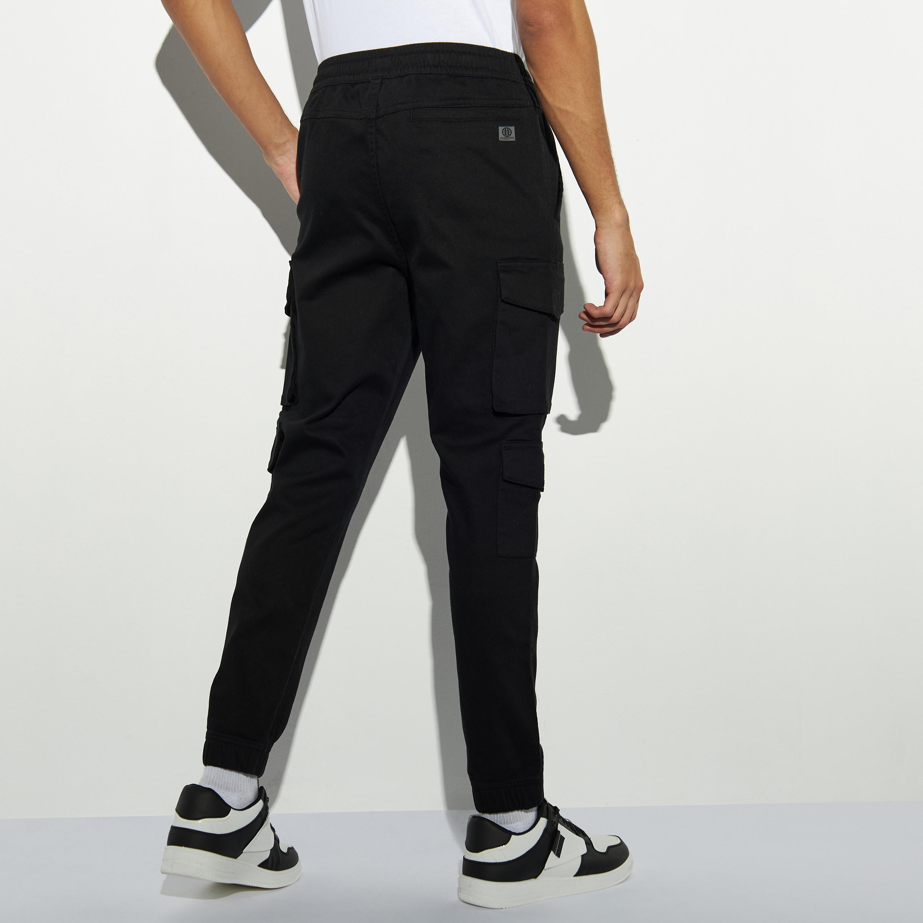 Solid Cargo Joggers with Drawstring Closure and Pockets-men-clothing-bottoms-joggers-image-3