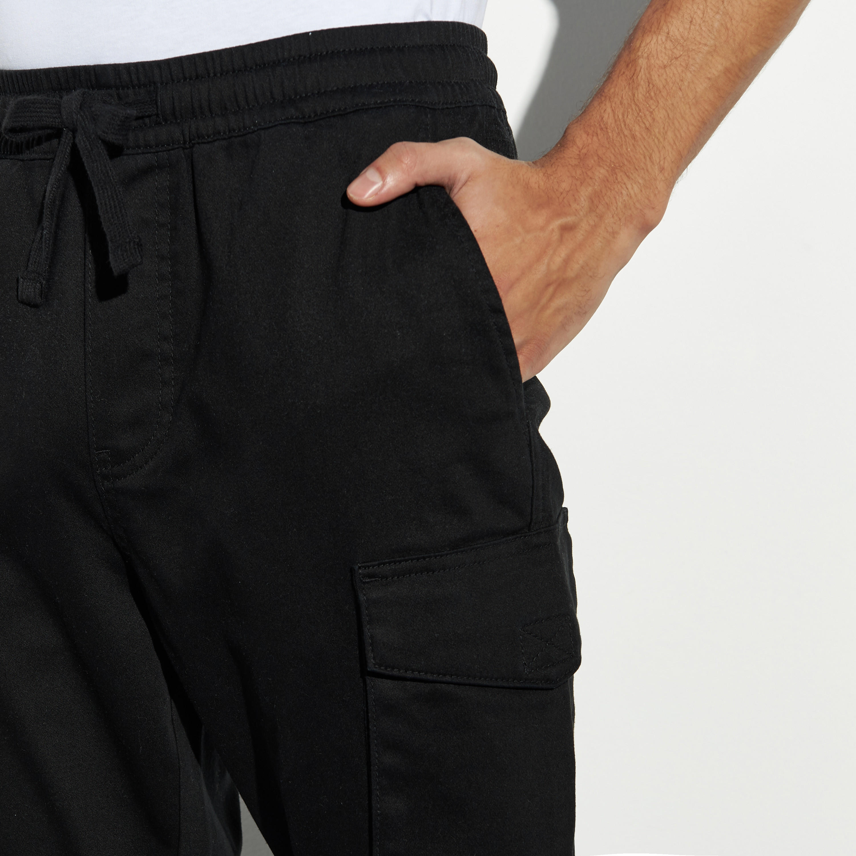 Solid Cargo Joggers with Drawstring Closure and Pockets-men-clothing-bottoms-joggers-image-4