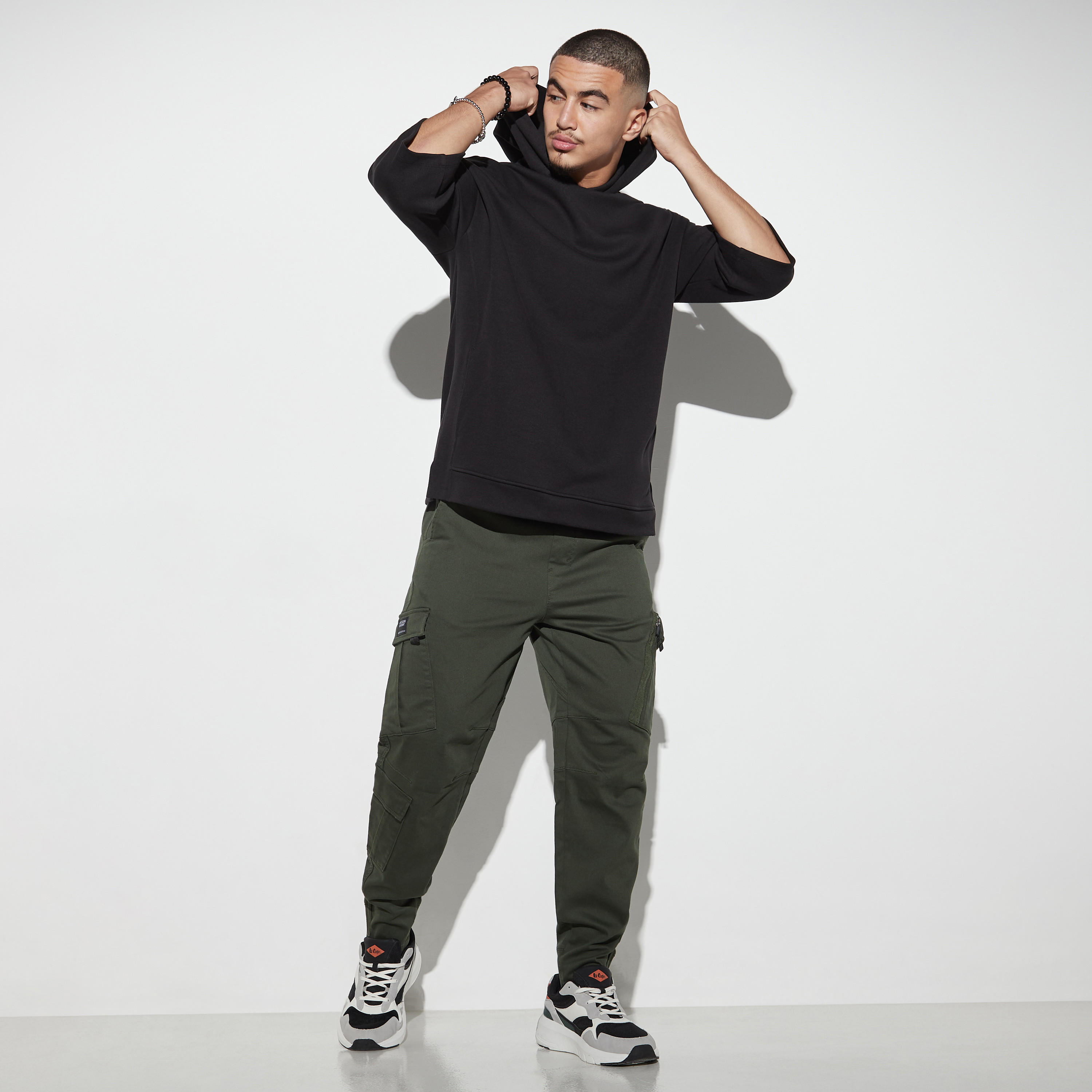 Solid Hooded T-shirt with Drop Shoulder Sleeves-men-winterwear-hoodiesandsweatshirts-image-2