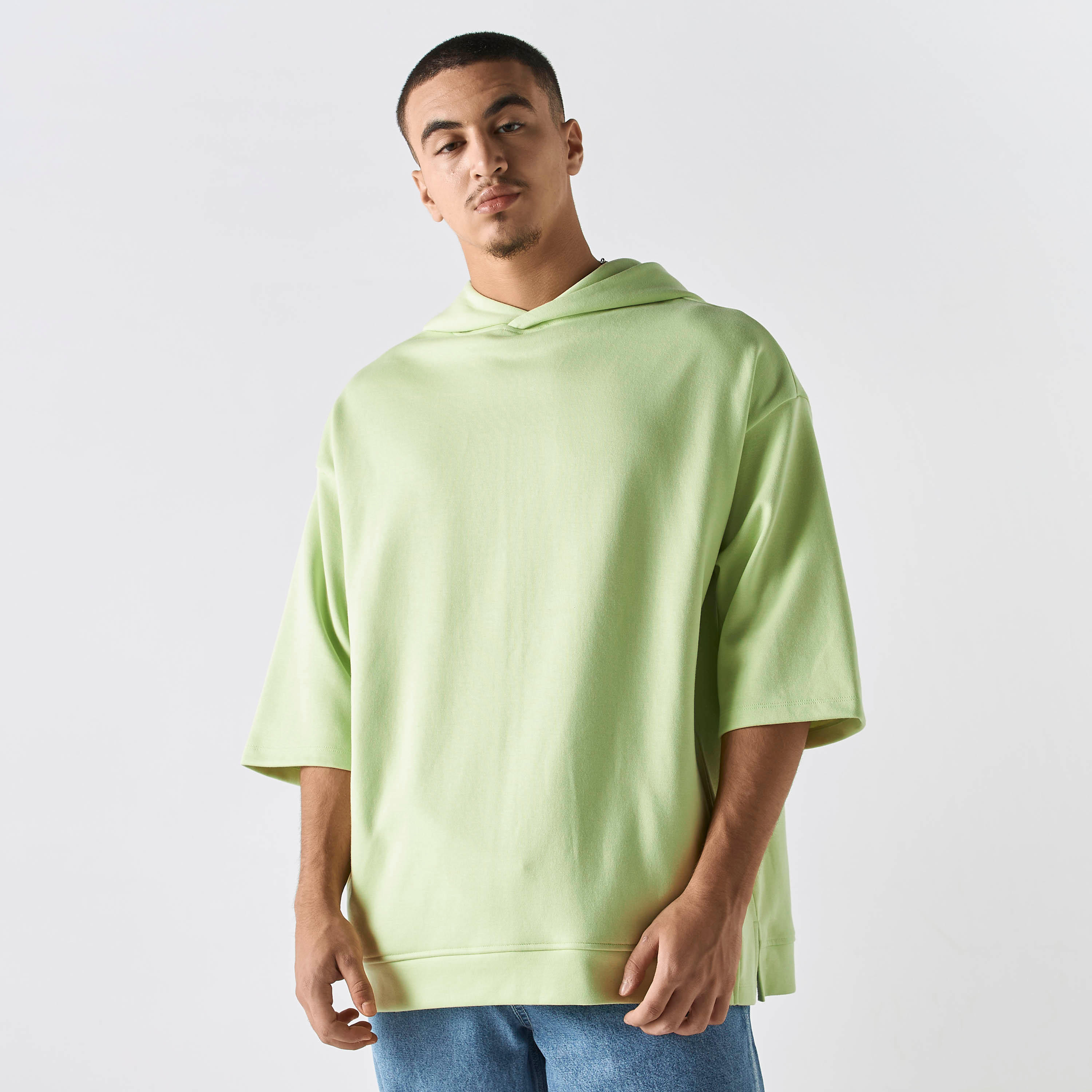 Solid Oversized Hoodie with Short Drop Shoulder Sleeves and Pockets-men-winterwear-hoodiesandsweatshirts-image-1