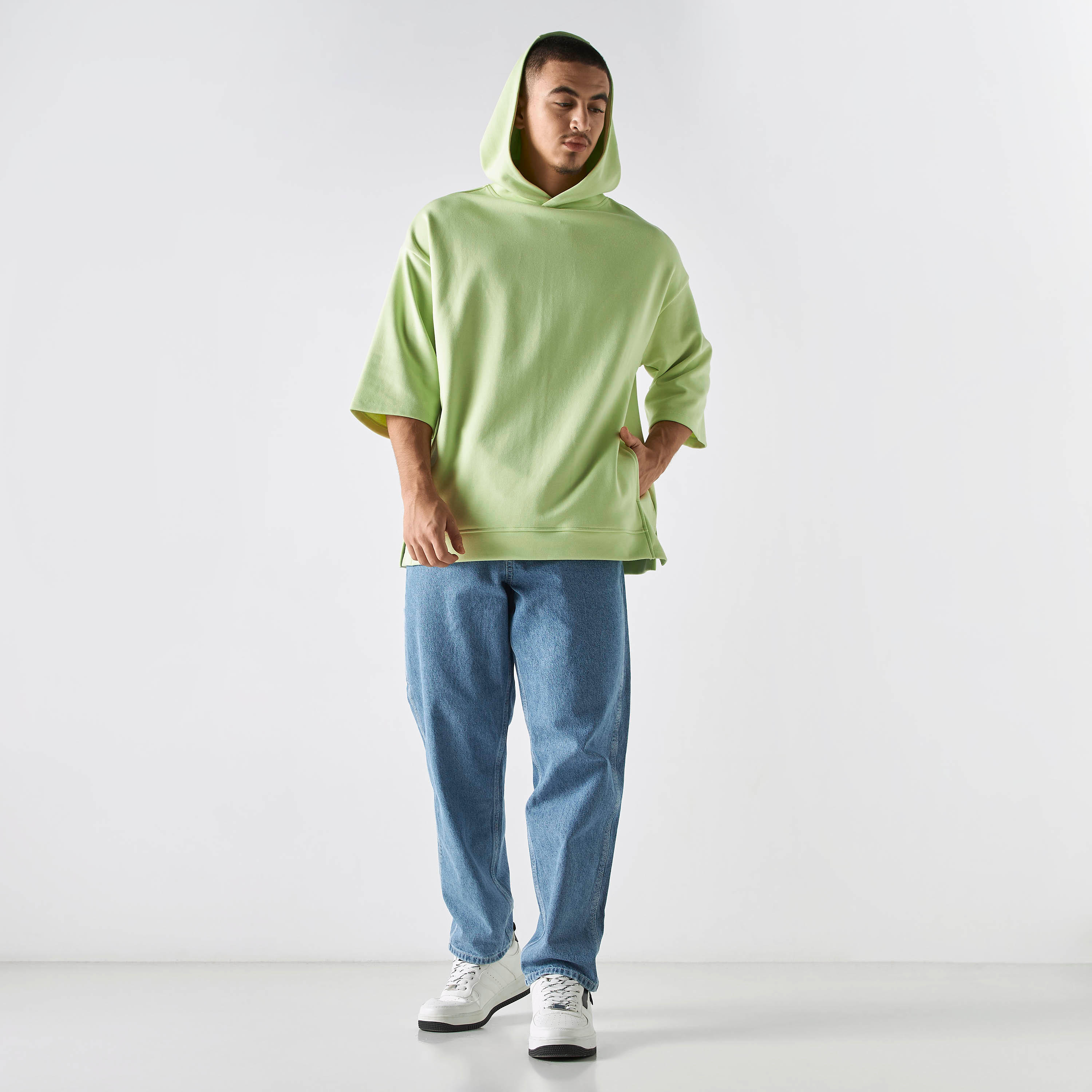 Solid Oversized Hoodie with Short Drop Shoulder Sleeves and Pockets-men-winterwear-hoodiesandsweatshirts-image-2