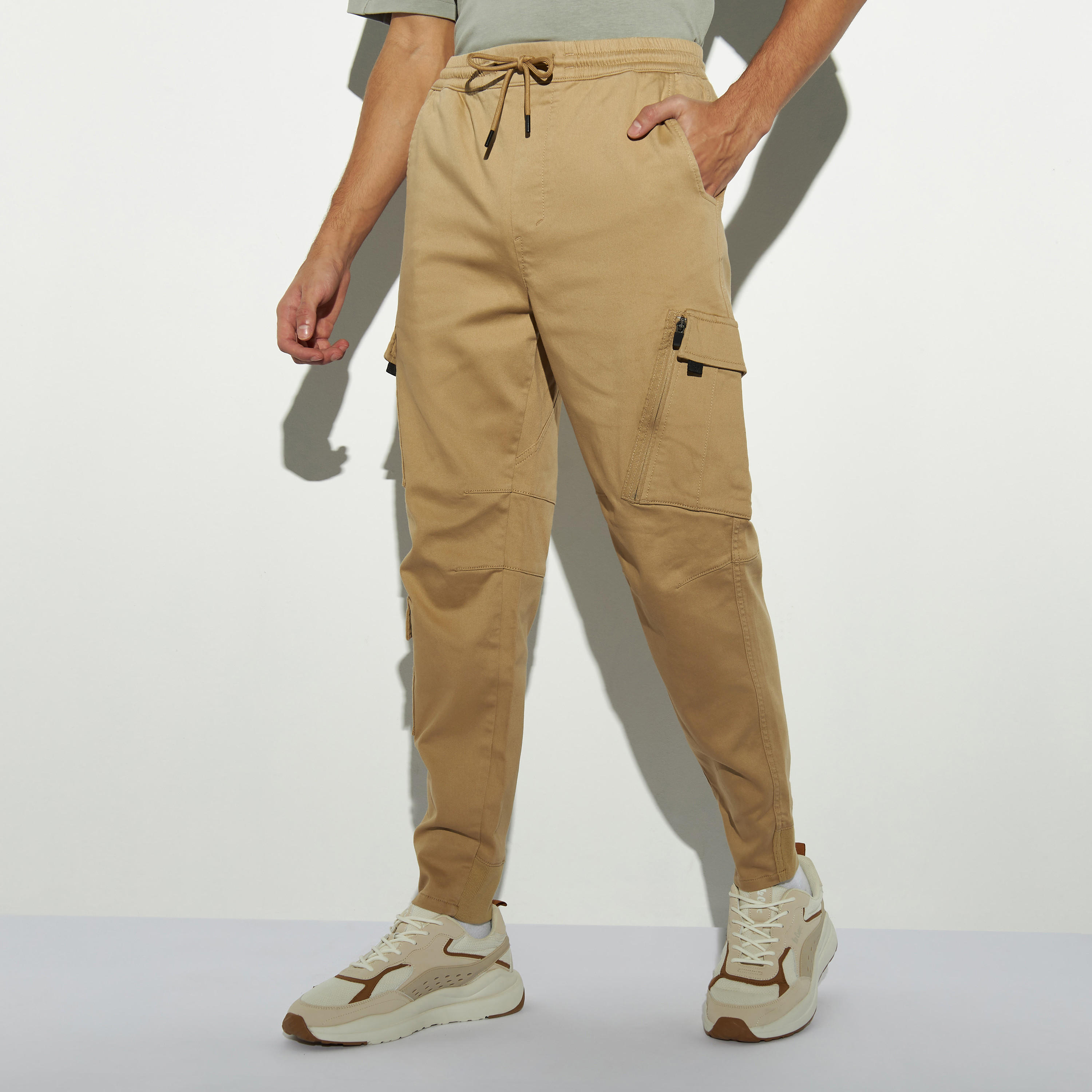 Solid Cargo Pants with Drawstring Closure and Pockets-men-clothing-bottoms-trousersandchinos-trousers-image-1