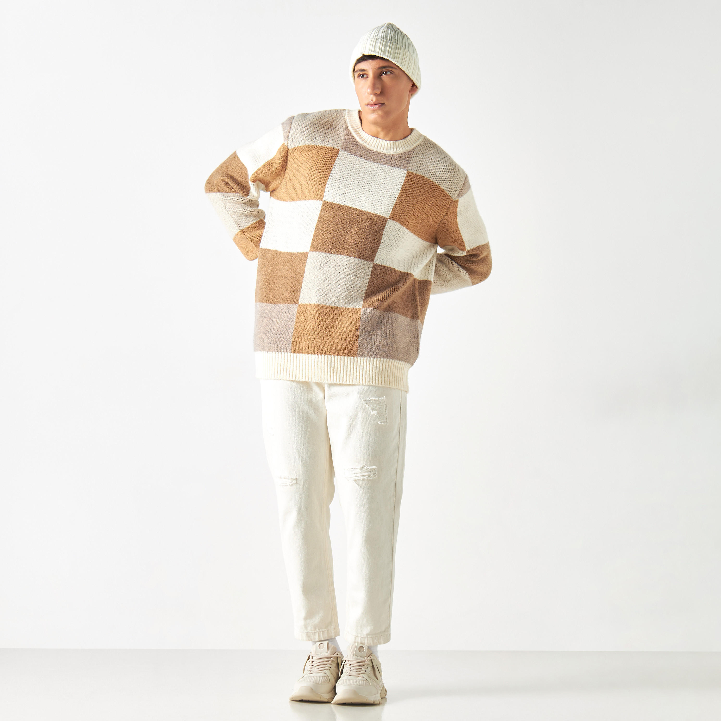 كنزة كاروهات بأكمام طويلة وياقة ضيقة-men-clothing-sweatersandpullovers-image-3
