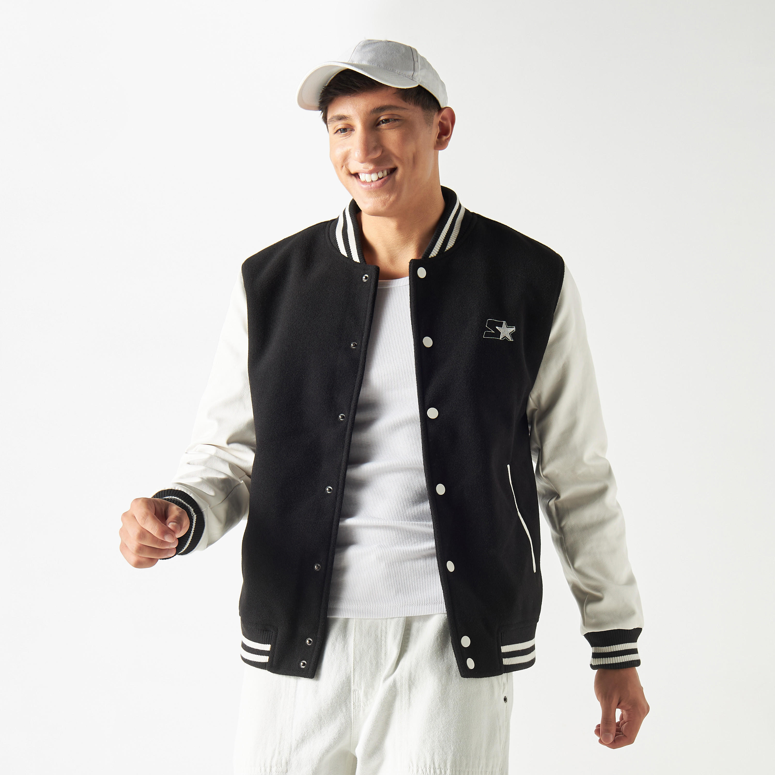 Starter Typography Print Varsity Jacket with Long Sleeves and Pockets-men-clothing-jacketsandblazers-jackets-image-1