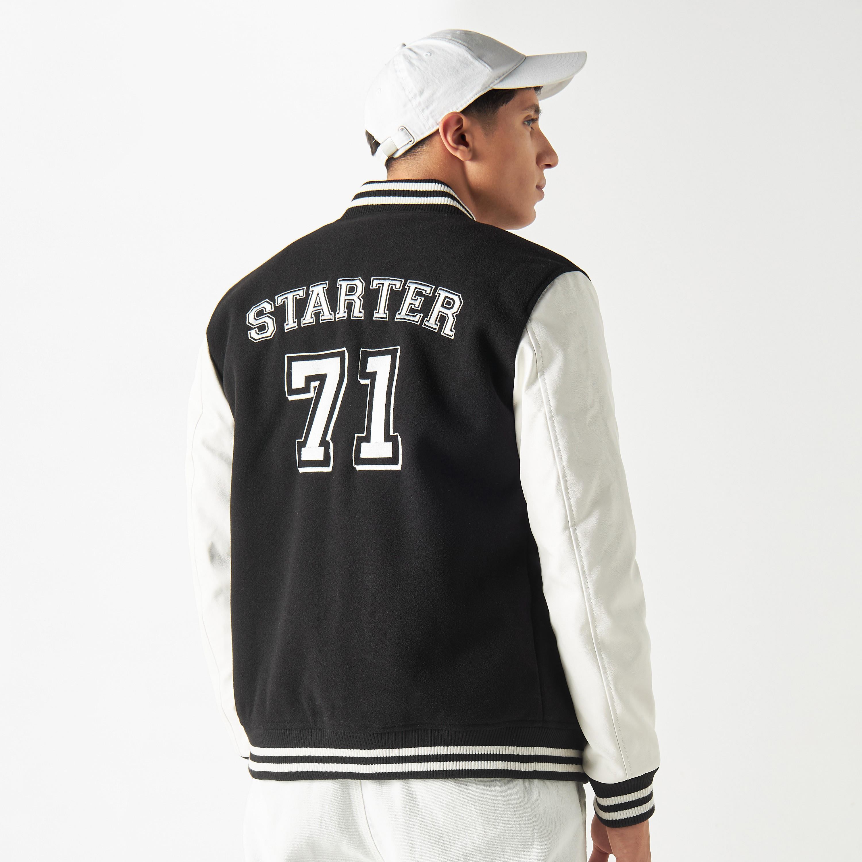 Starter Typography Print Varsity Jacket with Long Sleeves and Pockets-men-clothing-jacketsandblazers-jackets-image-3
