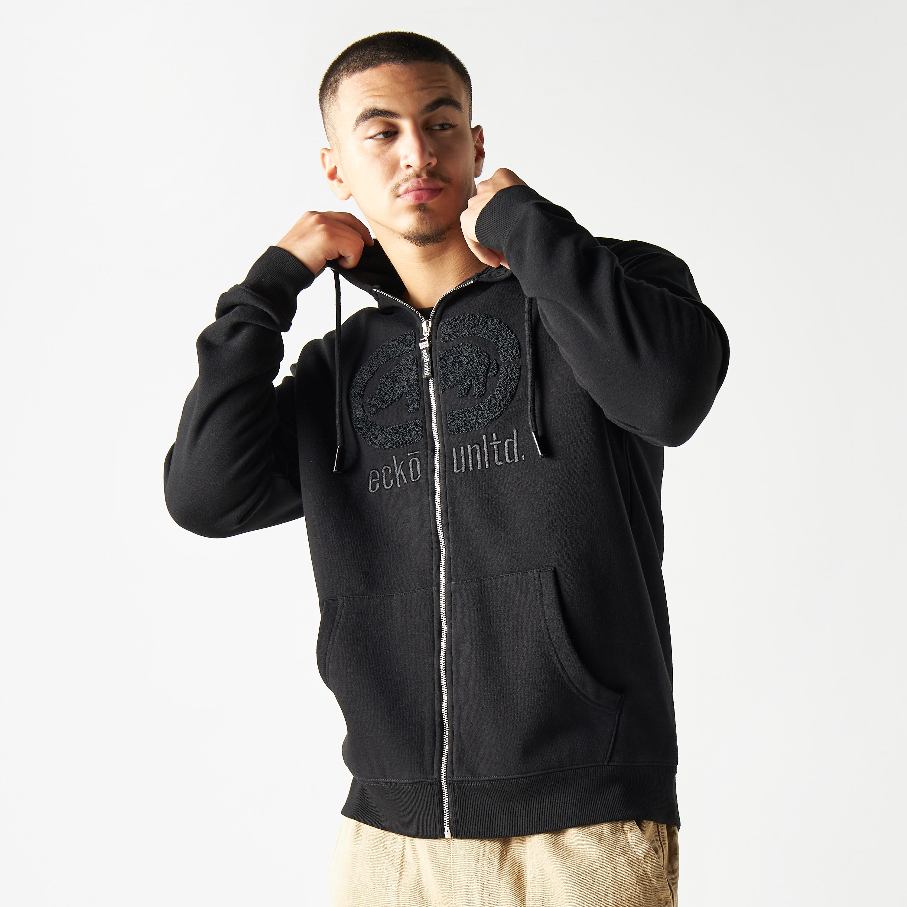 Ecko Embroidered Zip Through Hoodie with Kangaroo Pocket-men-winterwear-hoodiesandsweatshirts-image-1