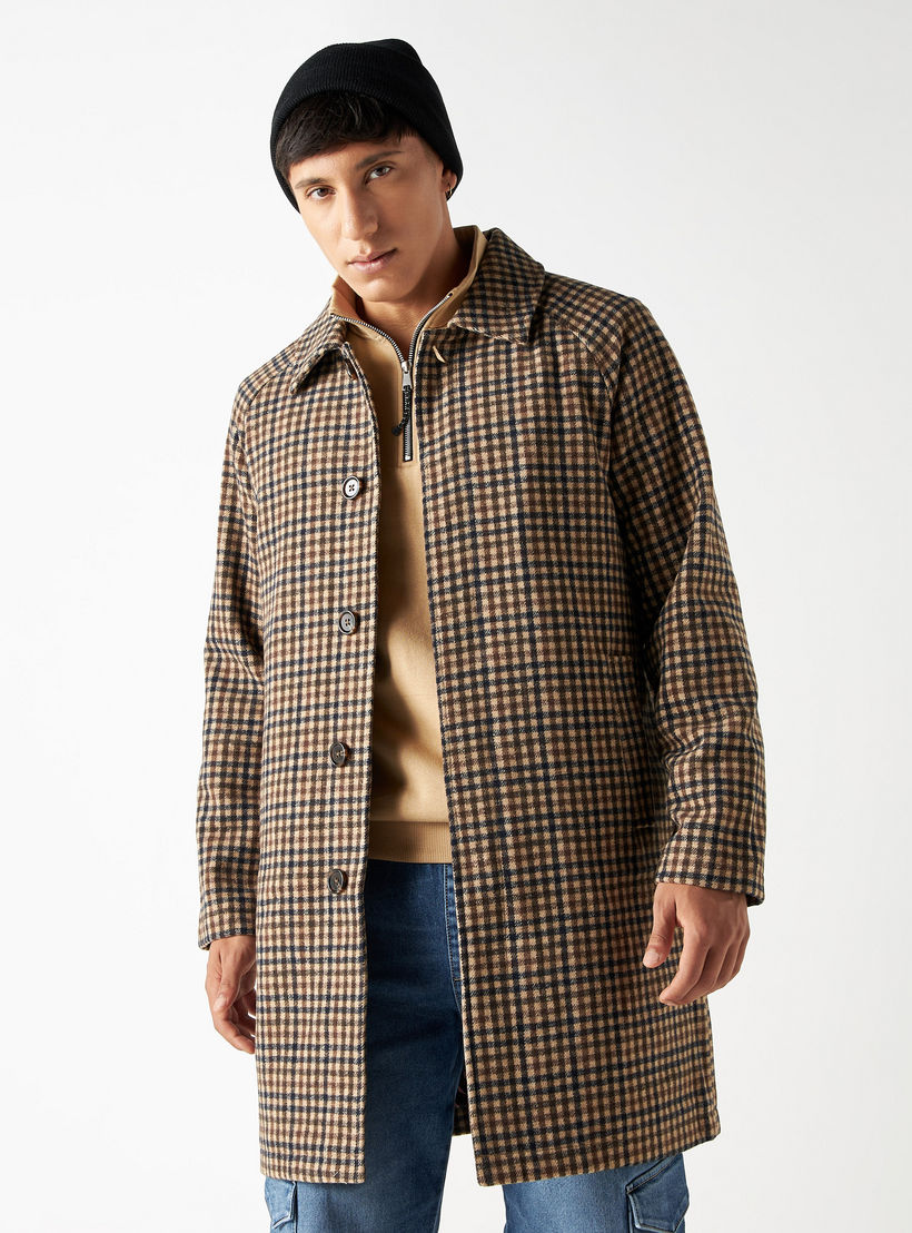 Checked Button Through Coat with Single Vent-men-clothing-jacketsandblazers-coats-image-1