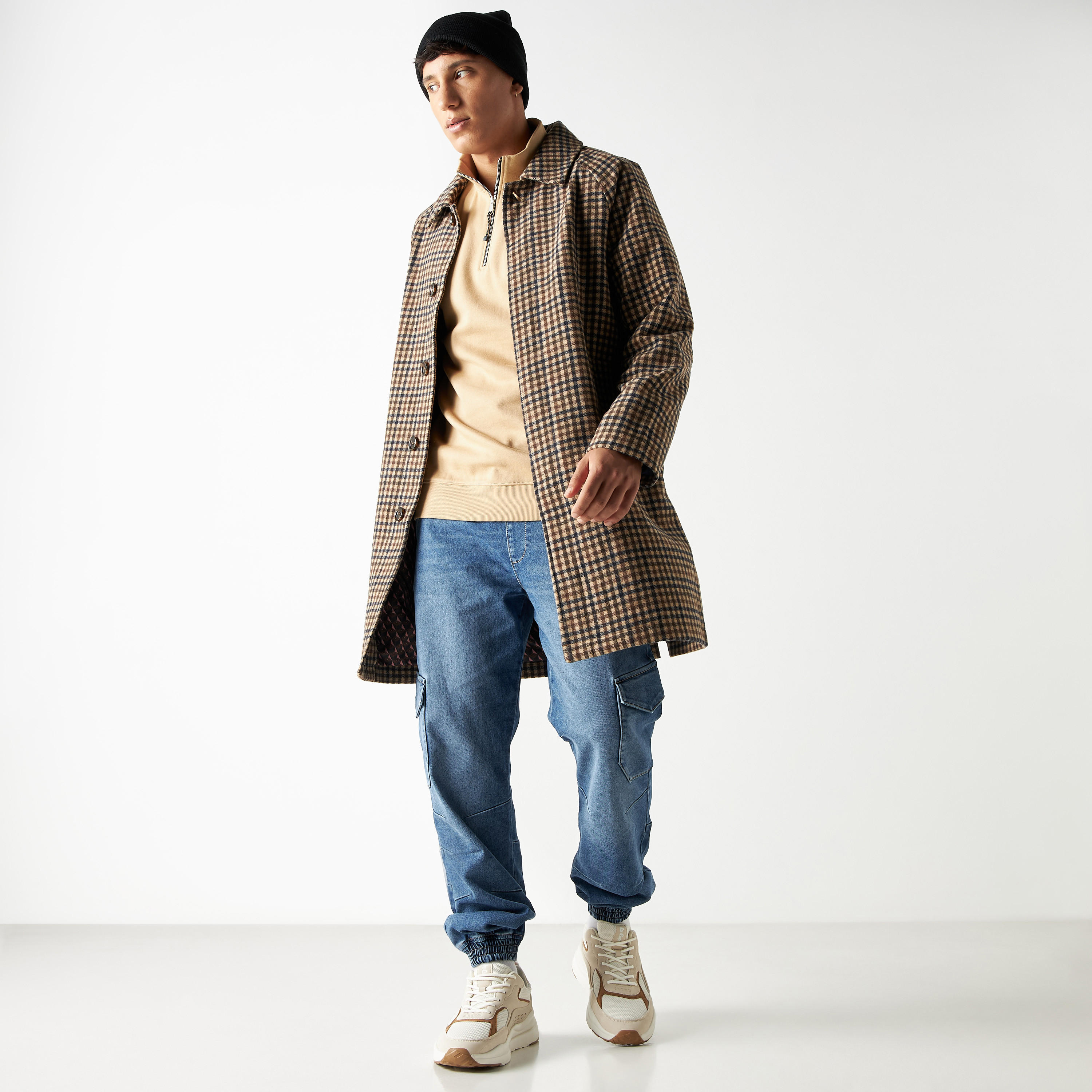 معطف كاروهات بأزرار مع فتحة واحدة-men-clothing-jacketsandblazers-coats-image-3