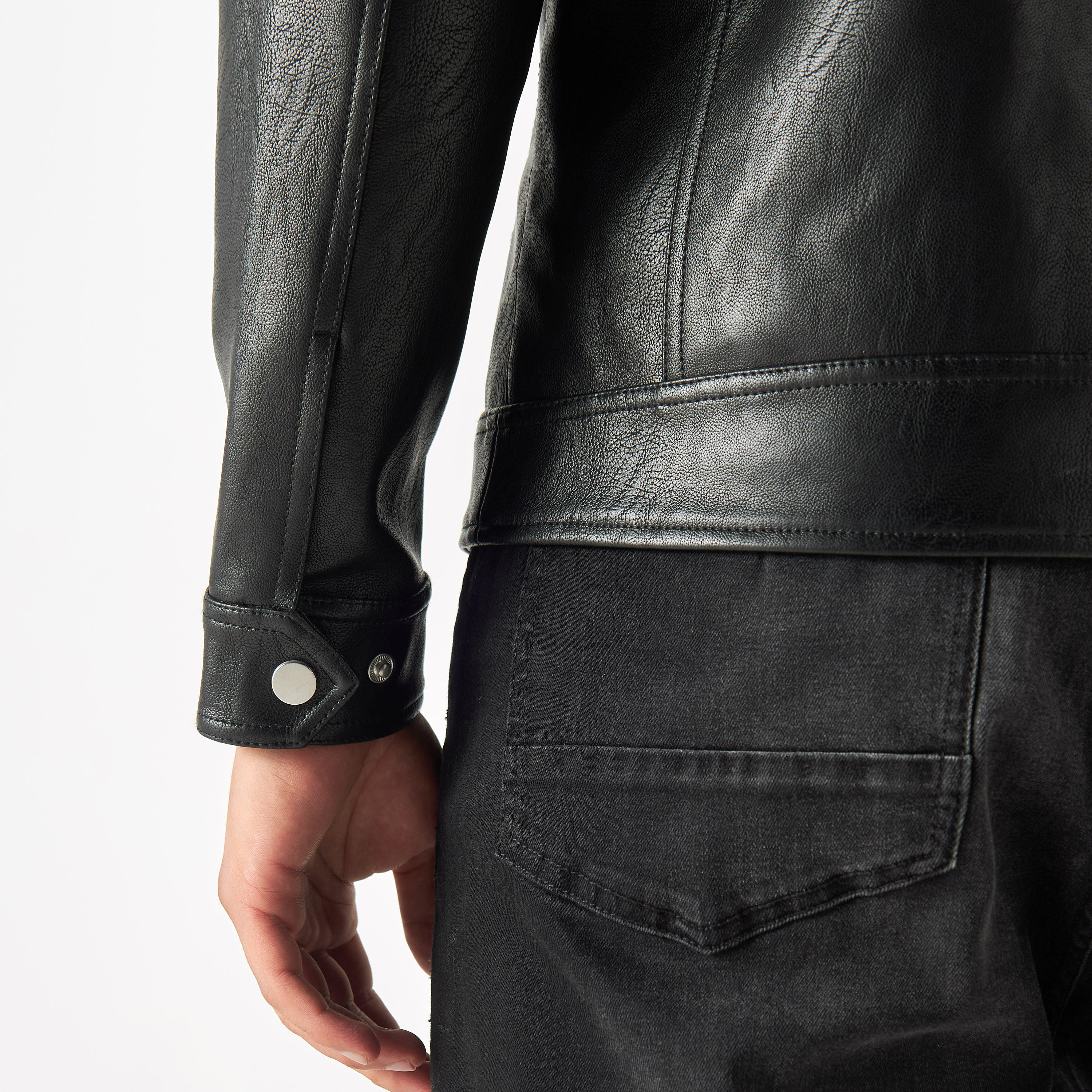 Textured Zip Through Leather Biker Jacket with Long Sleeves-men-clothing-jacketsandblazers-jackets-image-5