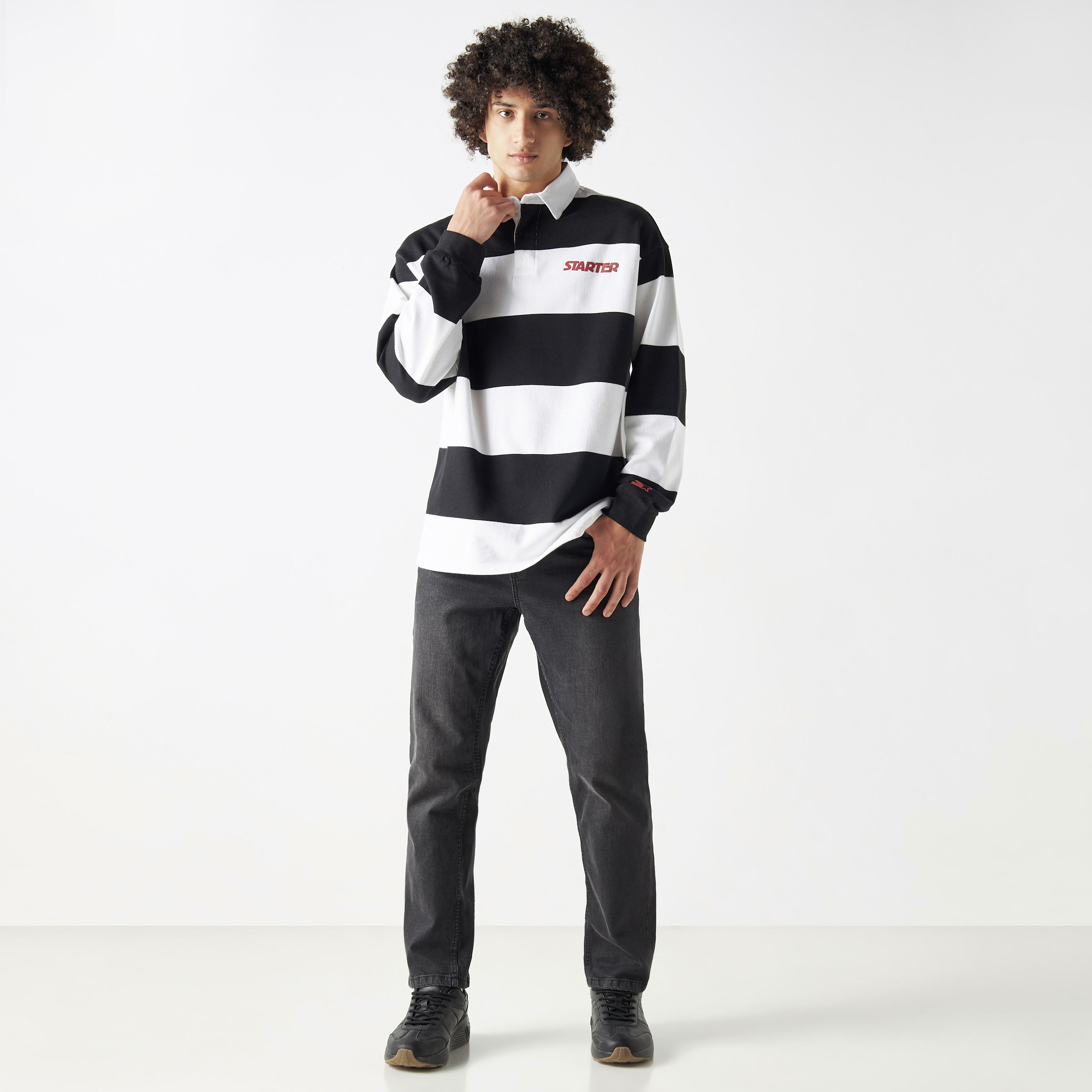 Starter Logo Print Polo T-shirt with Long Sleeves-men-clothing-tshirtsandpolos-polos-image-2