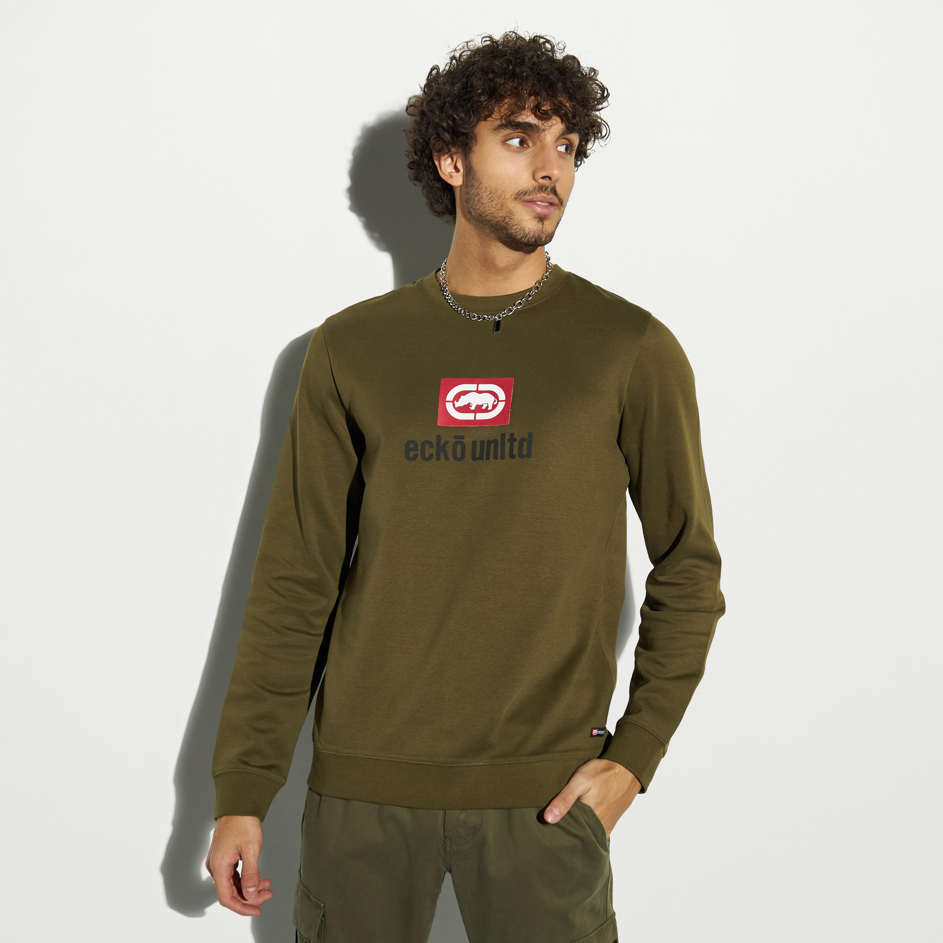 Ecko Unltd Logo Print Sweatshirt with Crew Neck-men-winterwear-hoodiesandsweatshirts-image-1