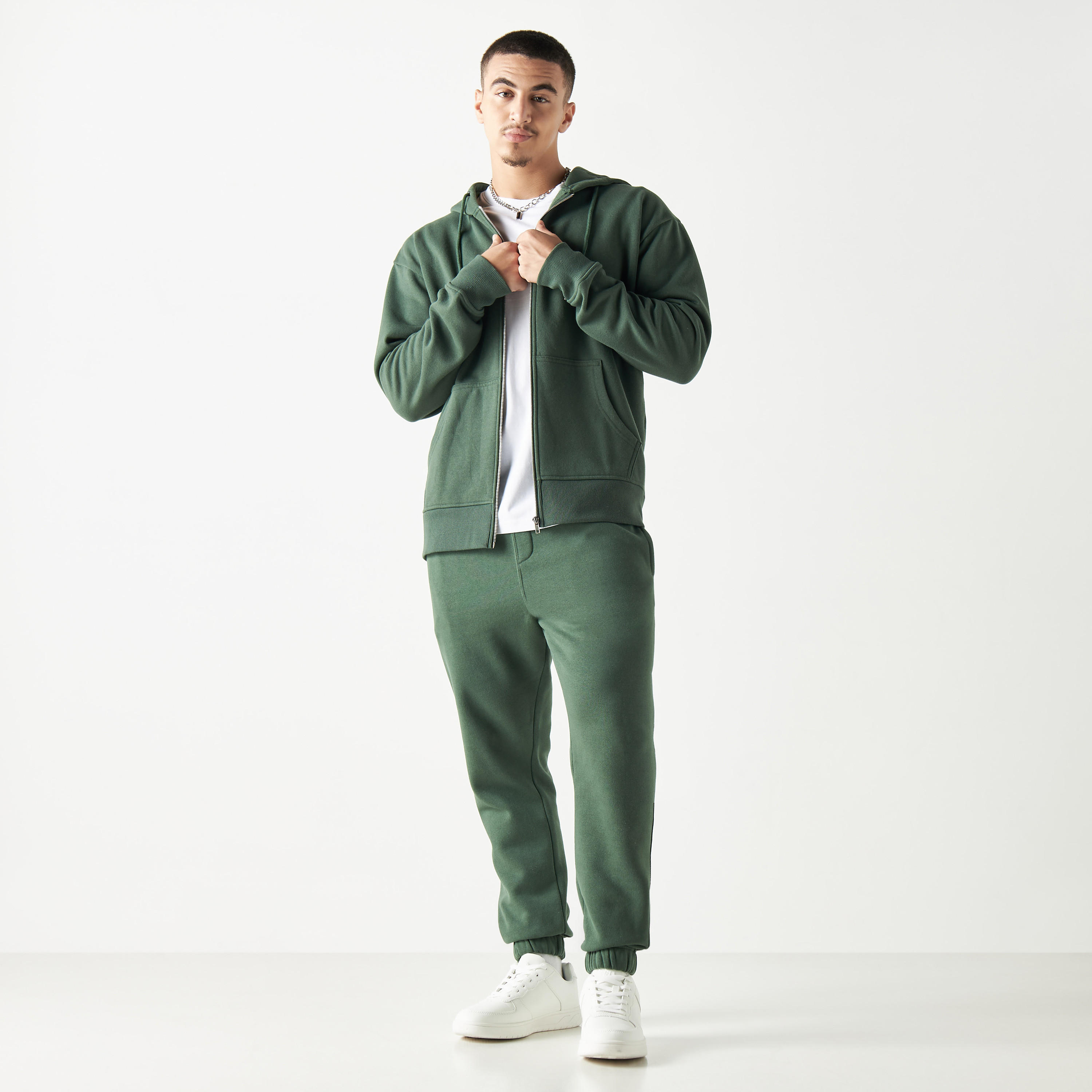 Solid Zip Through Hoodie with Long Sleeves and Kangaroo Pocket-men-winterwear-hoodiesandsweatshirts-image-2