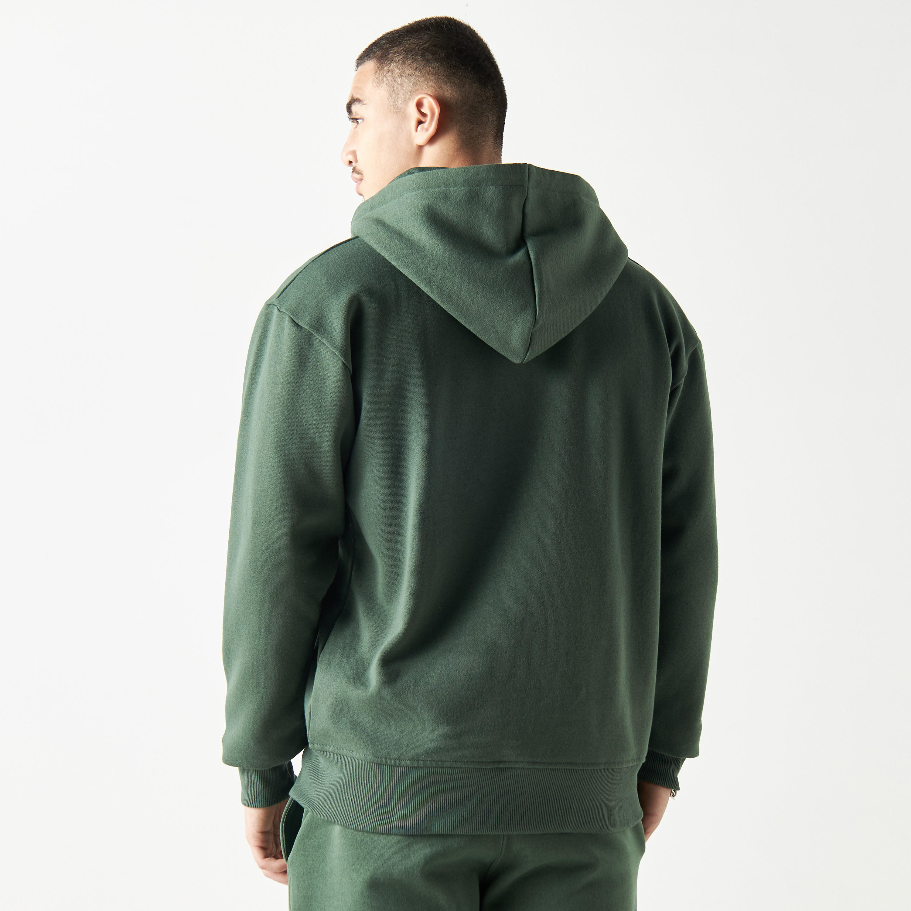 Solid Zip Through Hoodie with Long Sleeves and Kangaroo Pocket-men-winterwear-hoodiesandsweatshirts-image-3