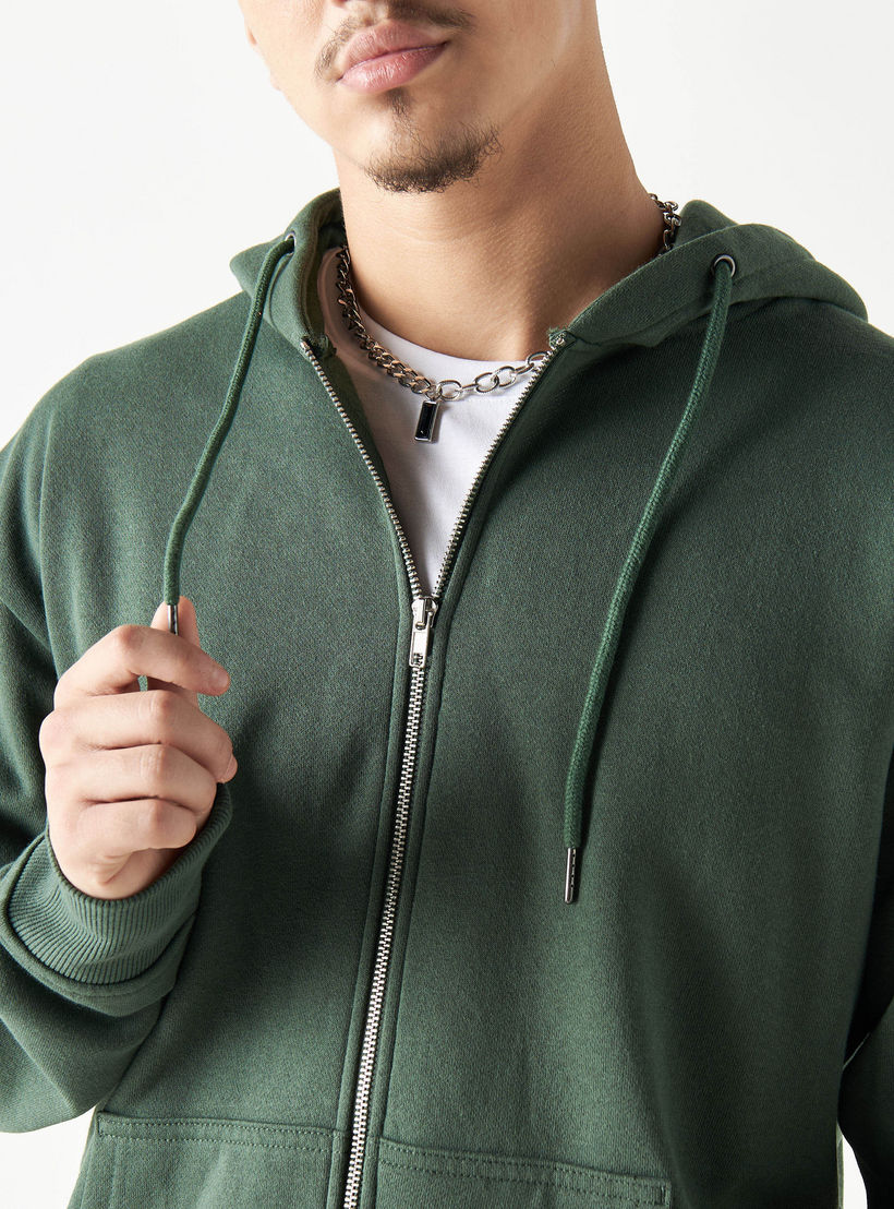 Solid Zip Through Hoodie with Long Sleeves and Kangaroo Pocket-men-winterwear-hoodiesandsweatshirts-image-4