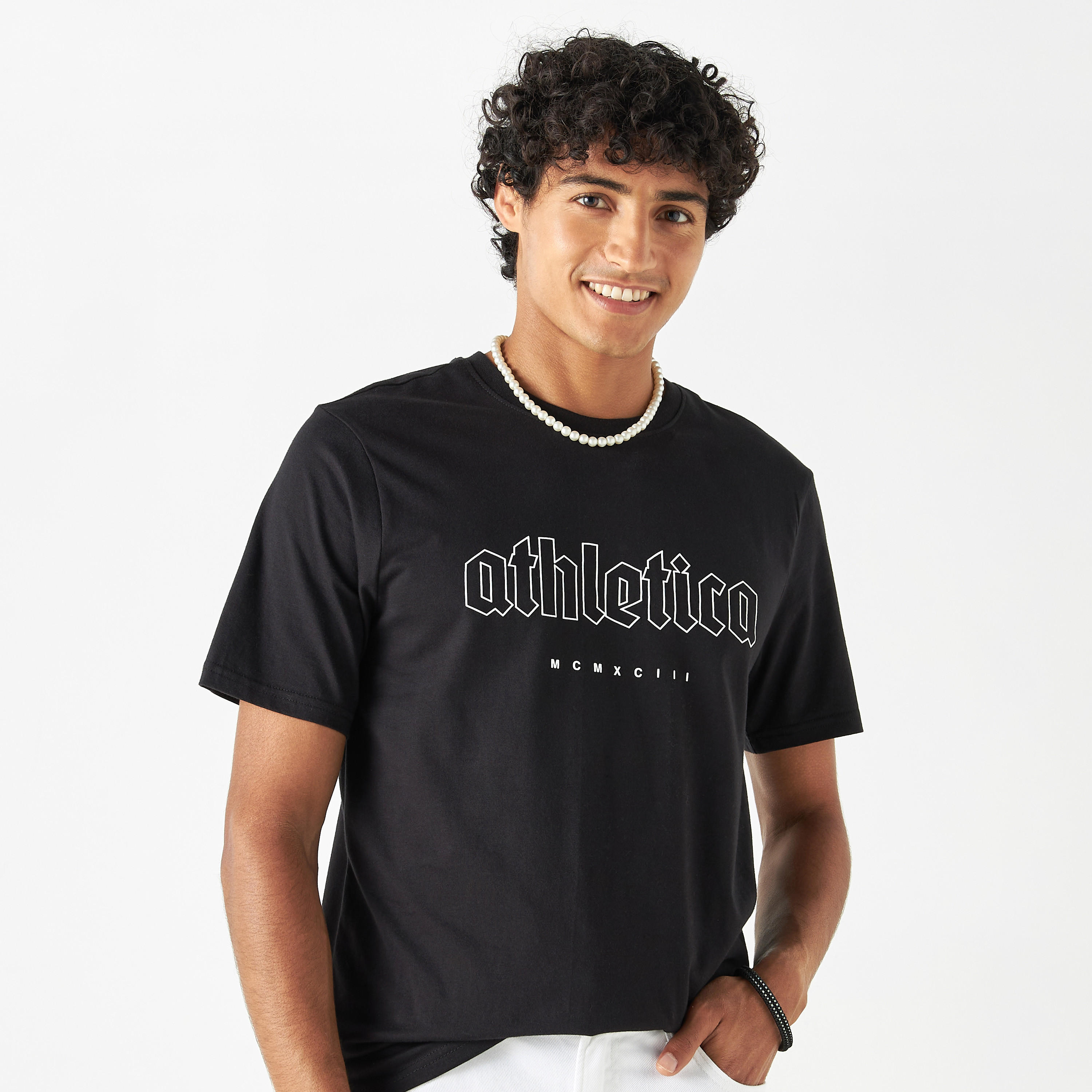 Typographic Print Crew Neck T-shirt with Short Sleeves-men-clothing-tshirtsandpolos-tshirts-image-1