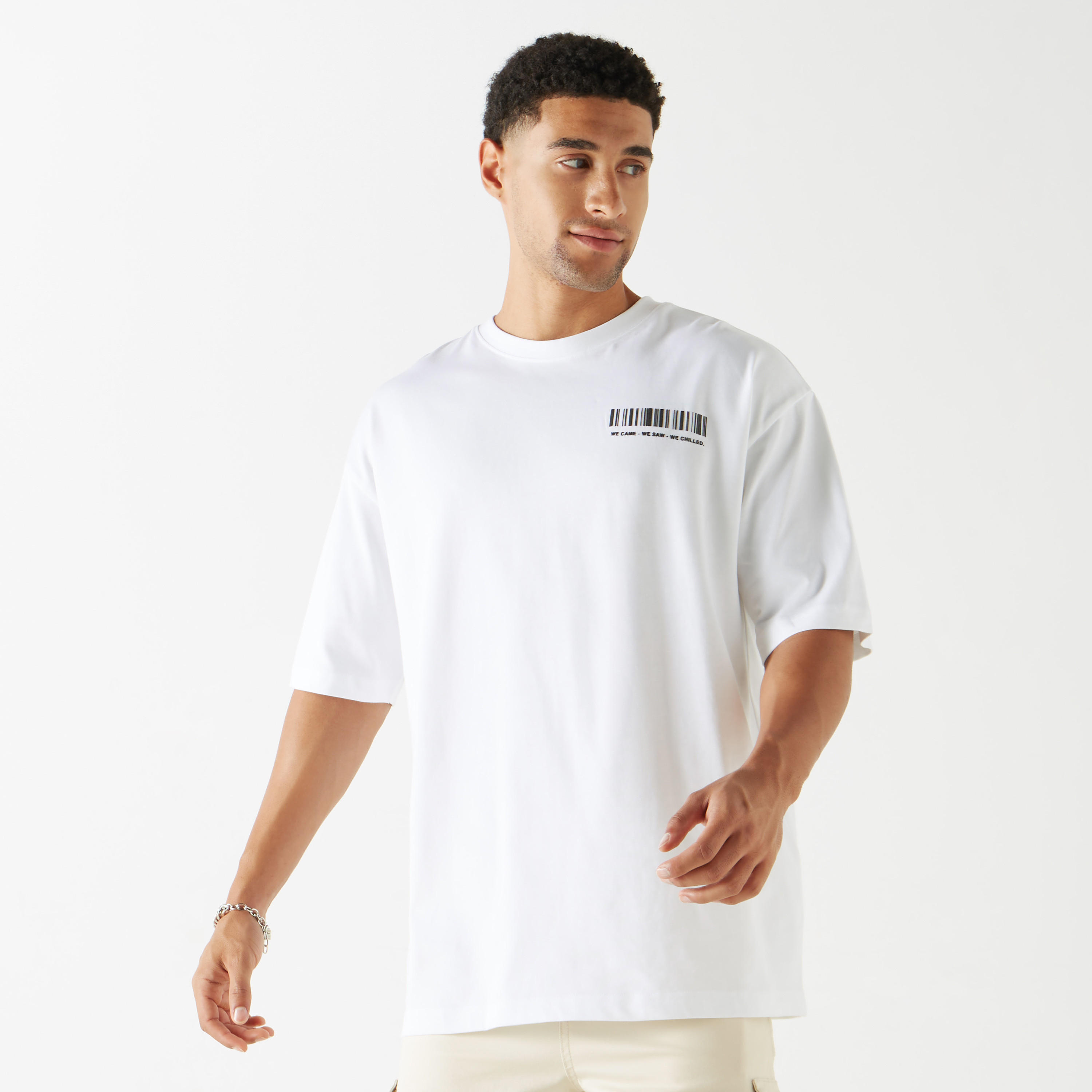 Graphic Print Oversized T-shirt with Short Sleeves and Crew Neck-men-clothing-tshirtsandpolos-tshirts-image-3