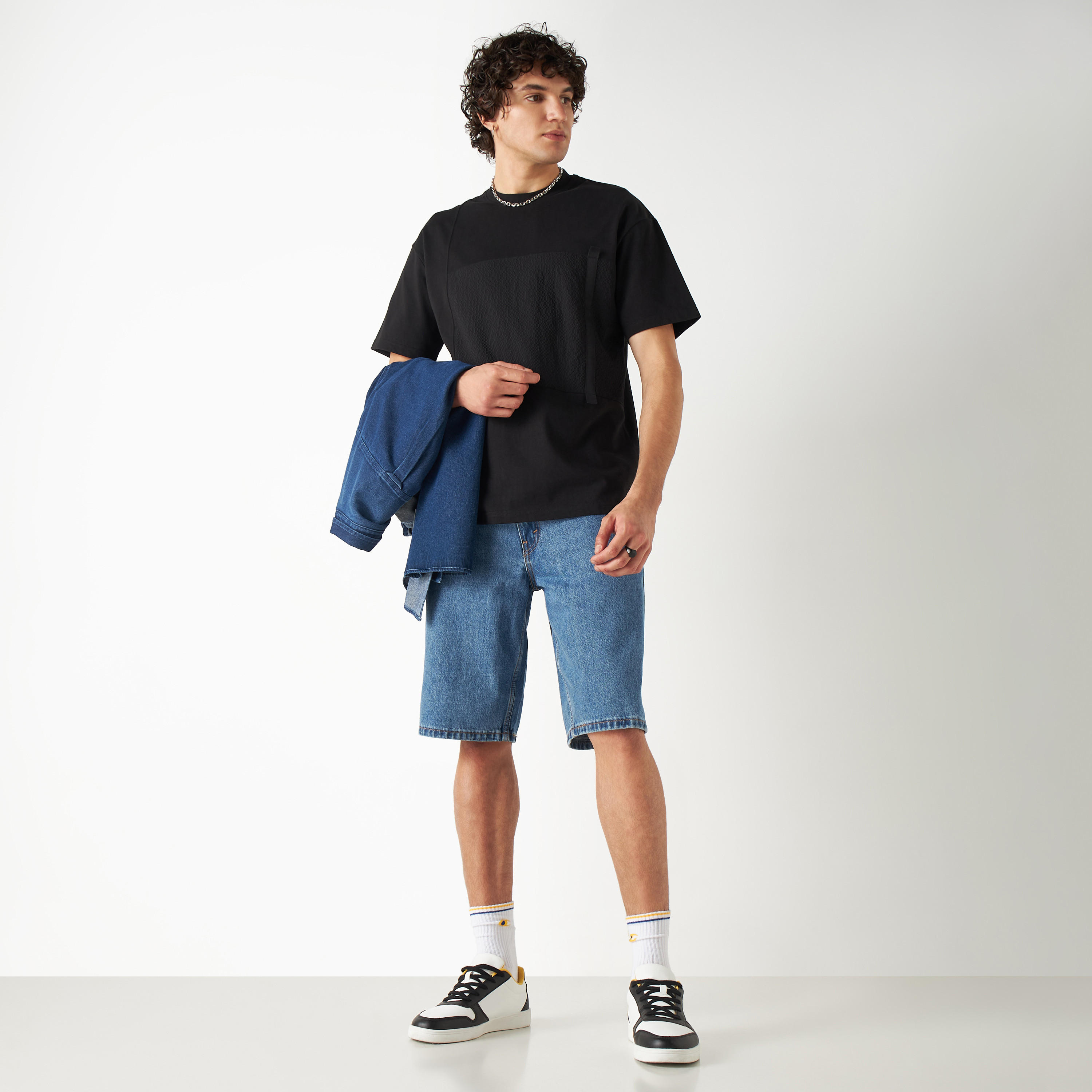 Textured Panel T-shirt with Crew Neck and Short Sleeves-men-clothing-tshirtsandpolos-tshirts-image-2
