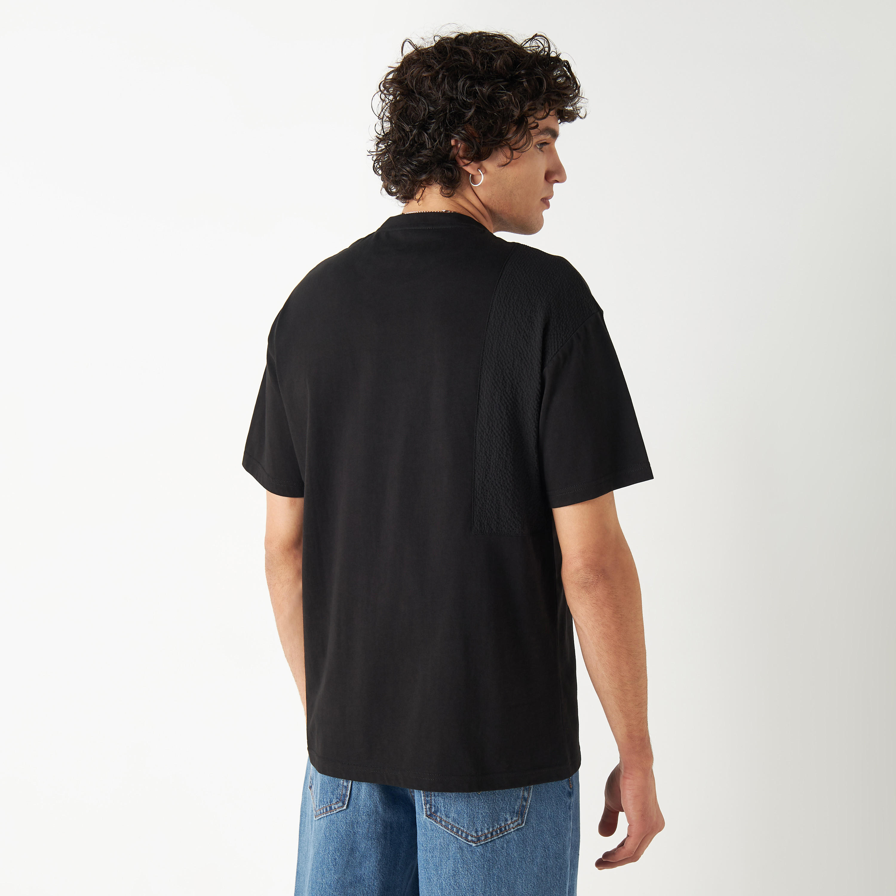 Textured Panel T-shirt with Crew Neck and Short Sleeves-men-clothing-tshirtsandpolos-tshirts-image-3