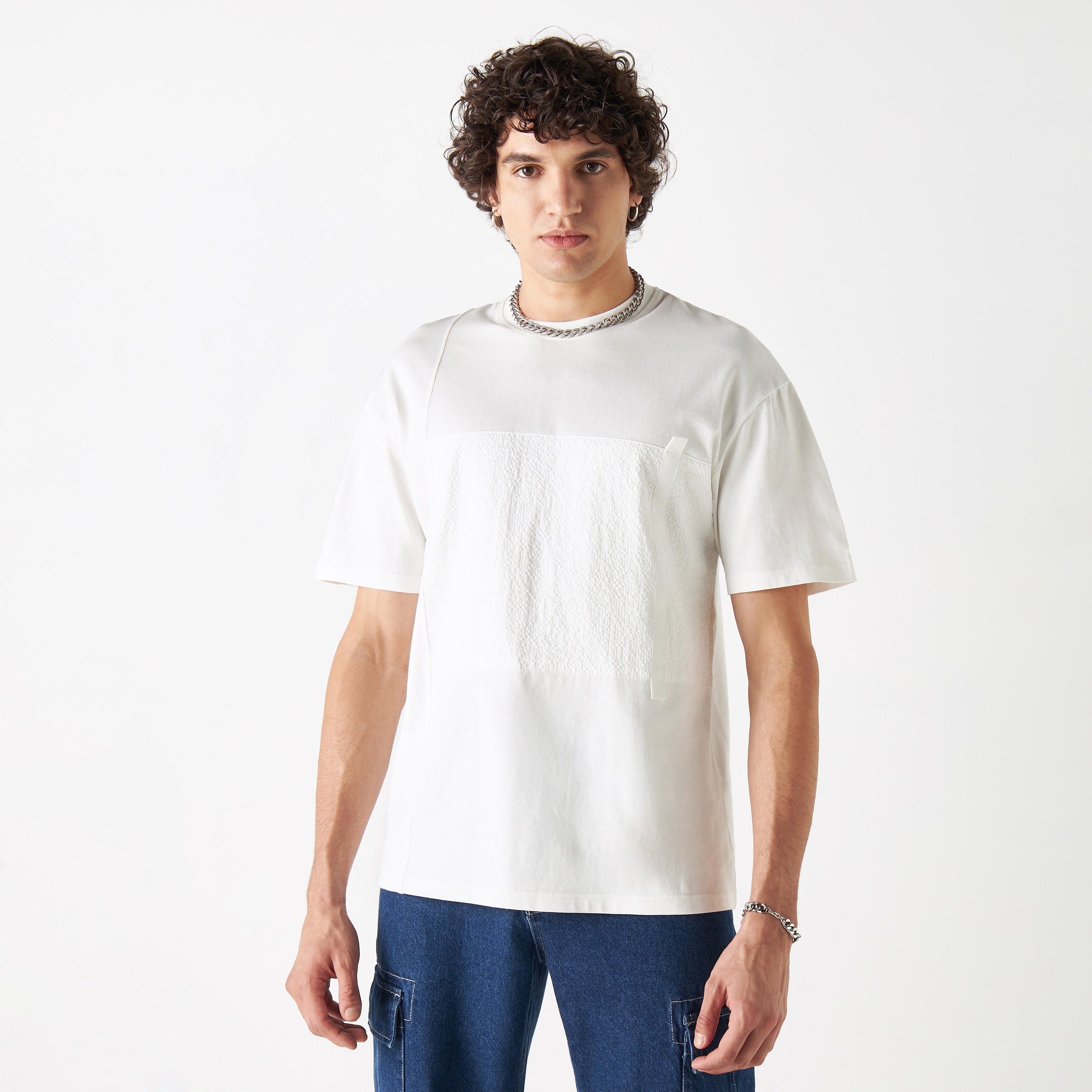 Textured Panel T-shirt with Crew Neck and Short Sleeves-men-clothing-tshirtsandpolos-tshirts-image-5