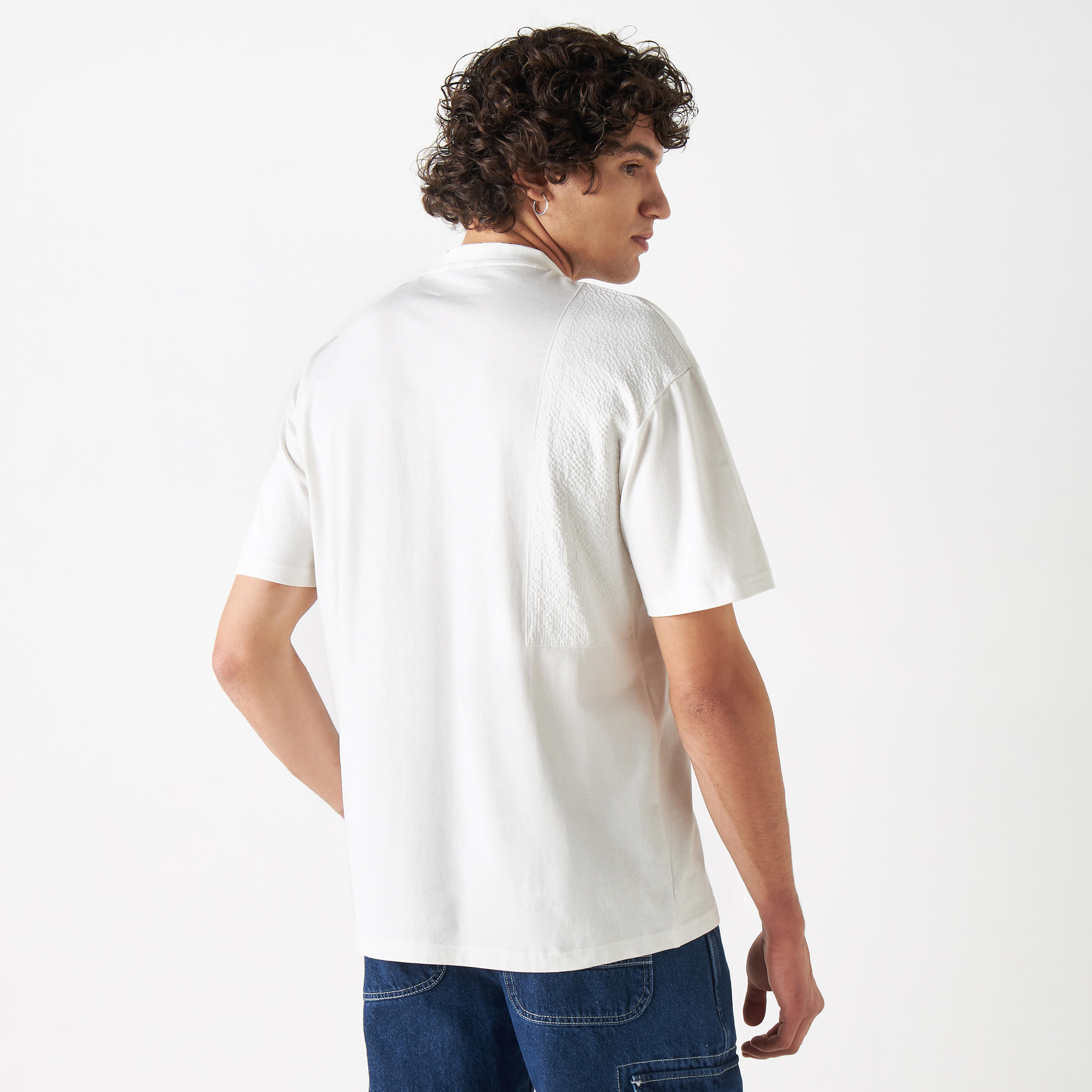 Textured Panel T-shirt with Crew Neck and Short Sleeves-men-clothing-tshirtsandpolos-tshirts-image-7