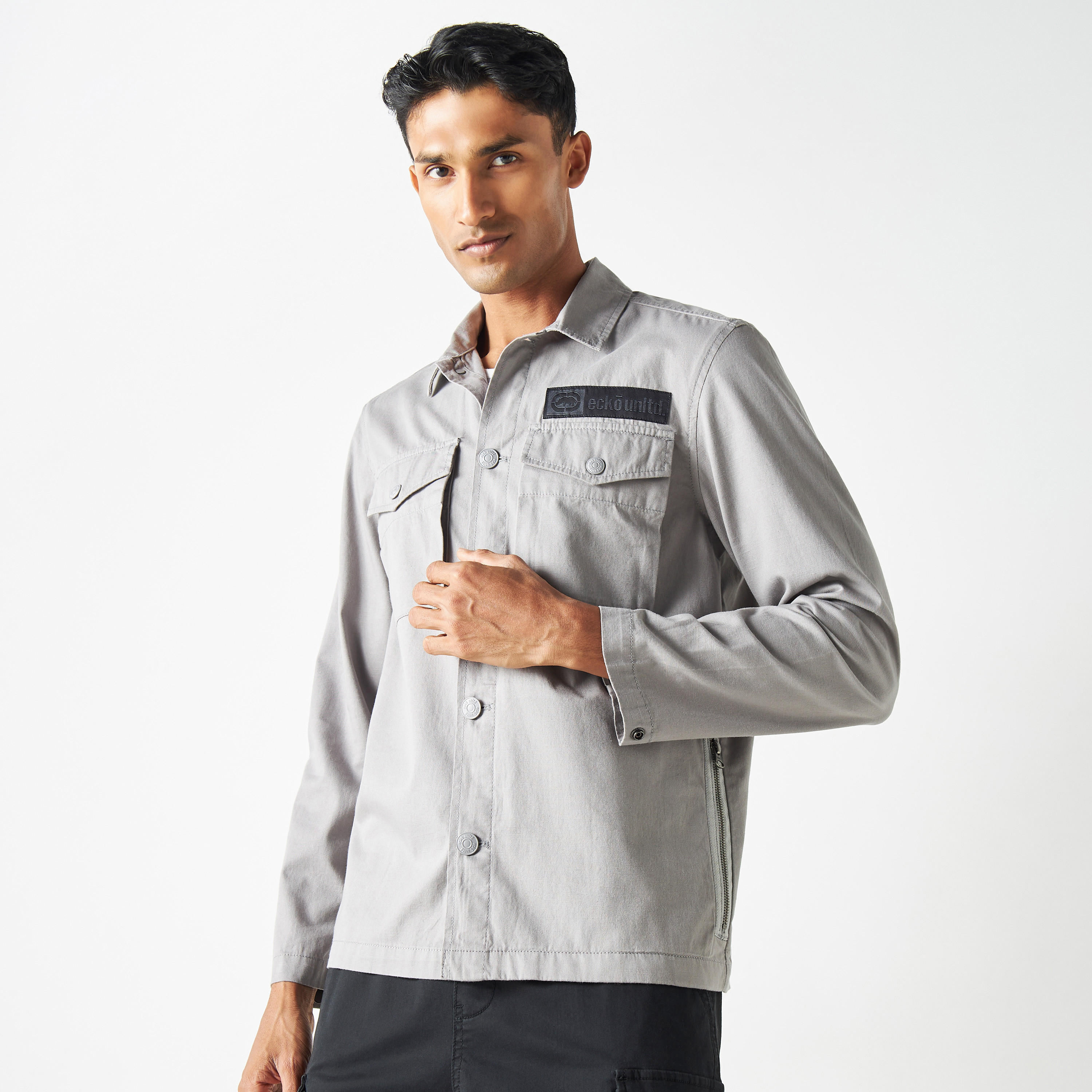 Ecko Unltd Solid Utility Shirt with Pockets-men-clothing-shirts-image-1
